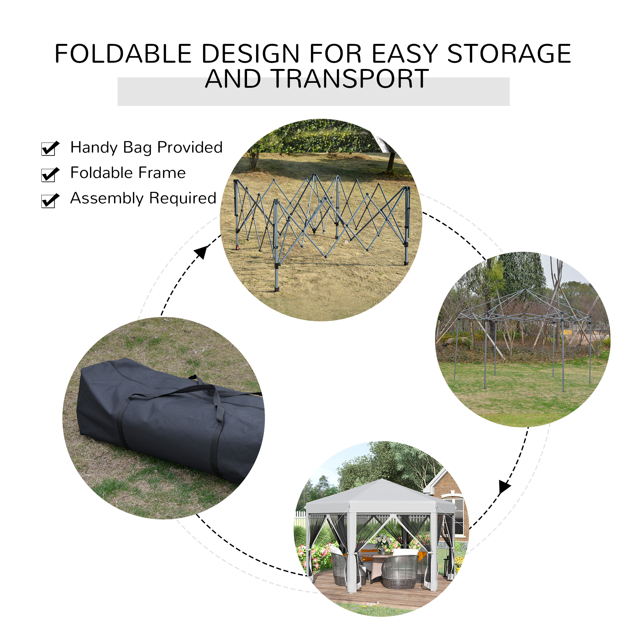 Outsunny 3.2m Pop Up Gazebo Hexagonal Canopy Tent Outdoor Sun Protection with Mesh Sidewalls, Handy Bag, Light Grey 6