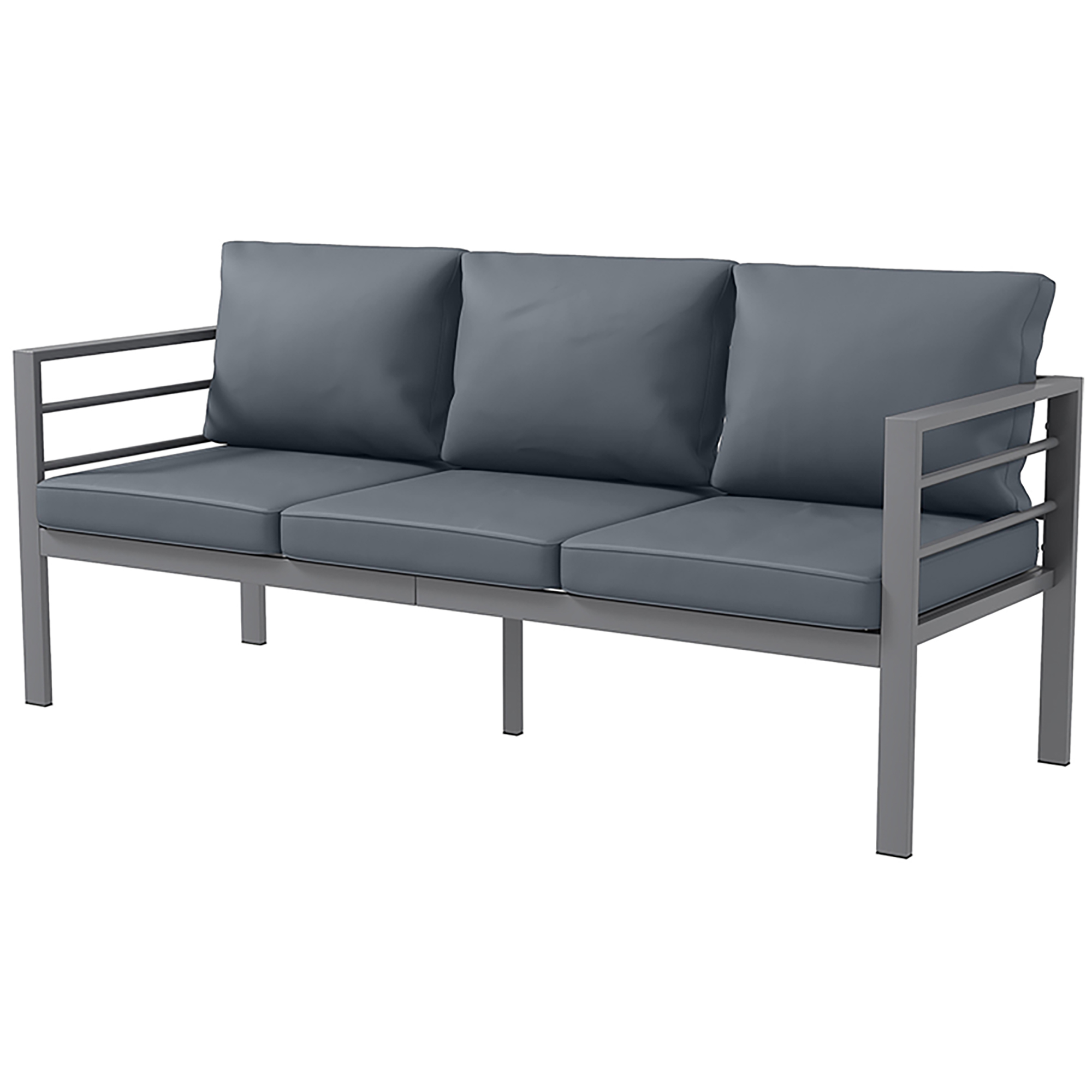 Canapé De Jardin 3 Places Keter California - Aspect Rotin, Graphite/Gris, Coussins Inclus, 199x68x72 Cm