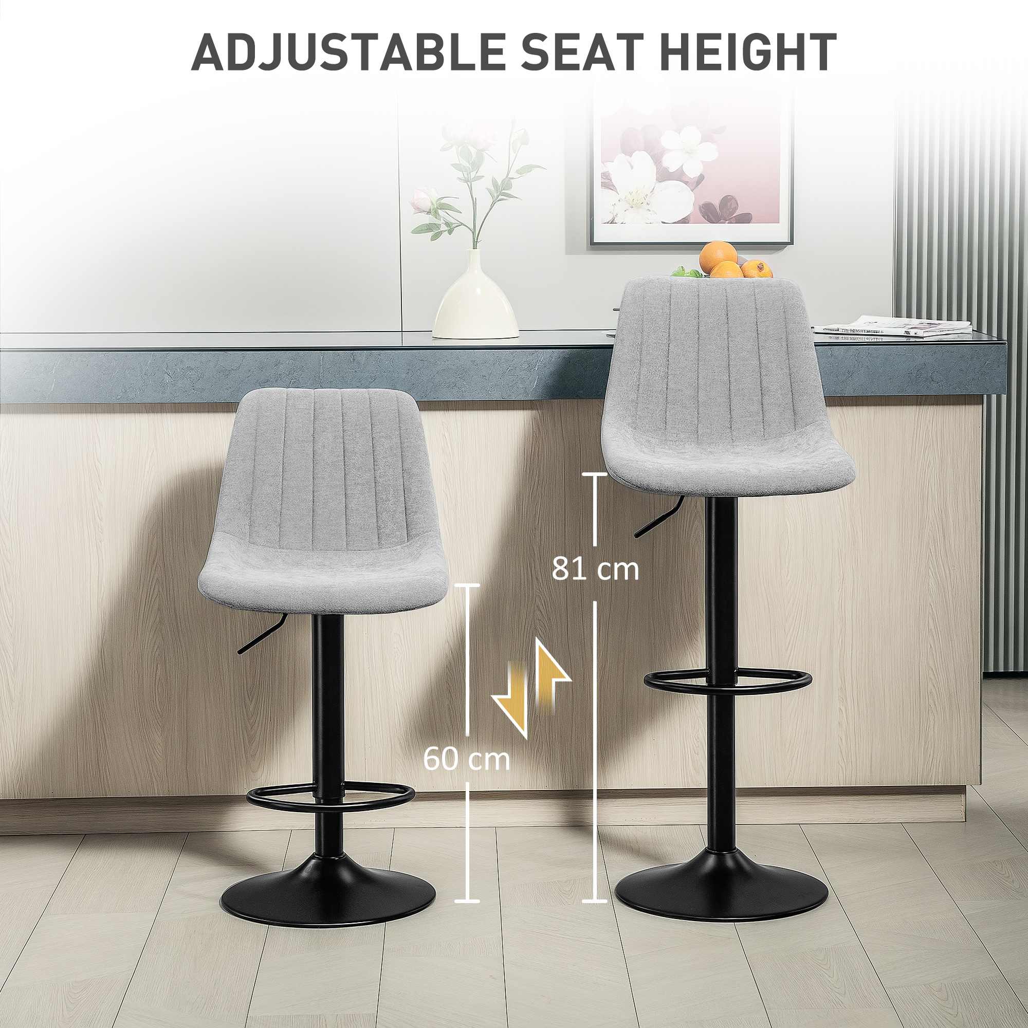 HOMCOM Set of Two Chenille-Feel Tub Bat Stools Grey 5