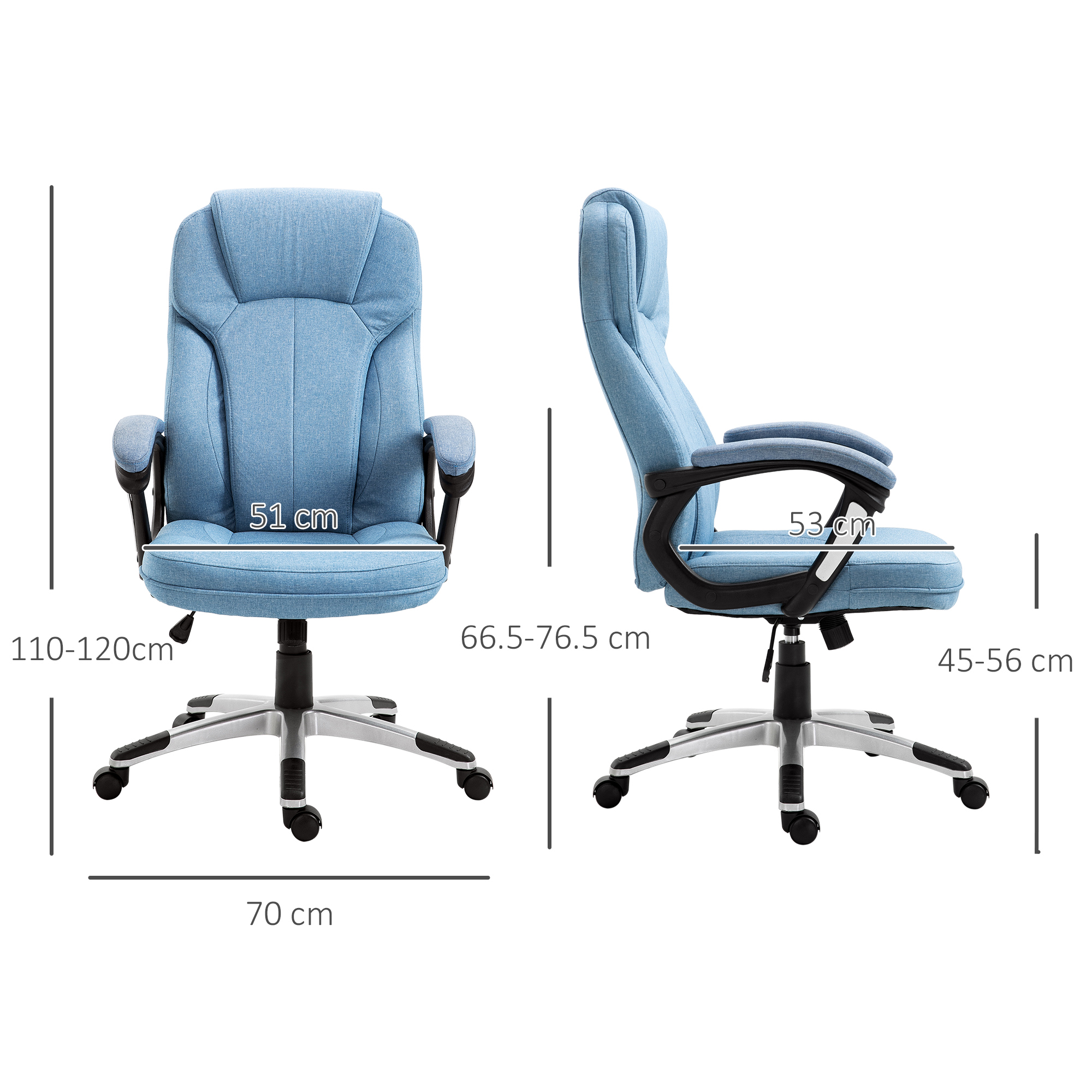 Vinsetto Office Chair, Linen Fabric Desk Chair, Height Adjustable Computer Chair with Padded Armrests, Swivel Wheels and Tilt Function, Blue 3