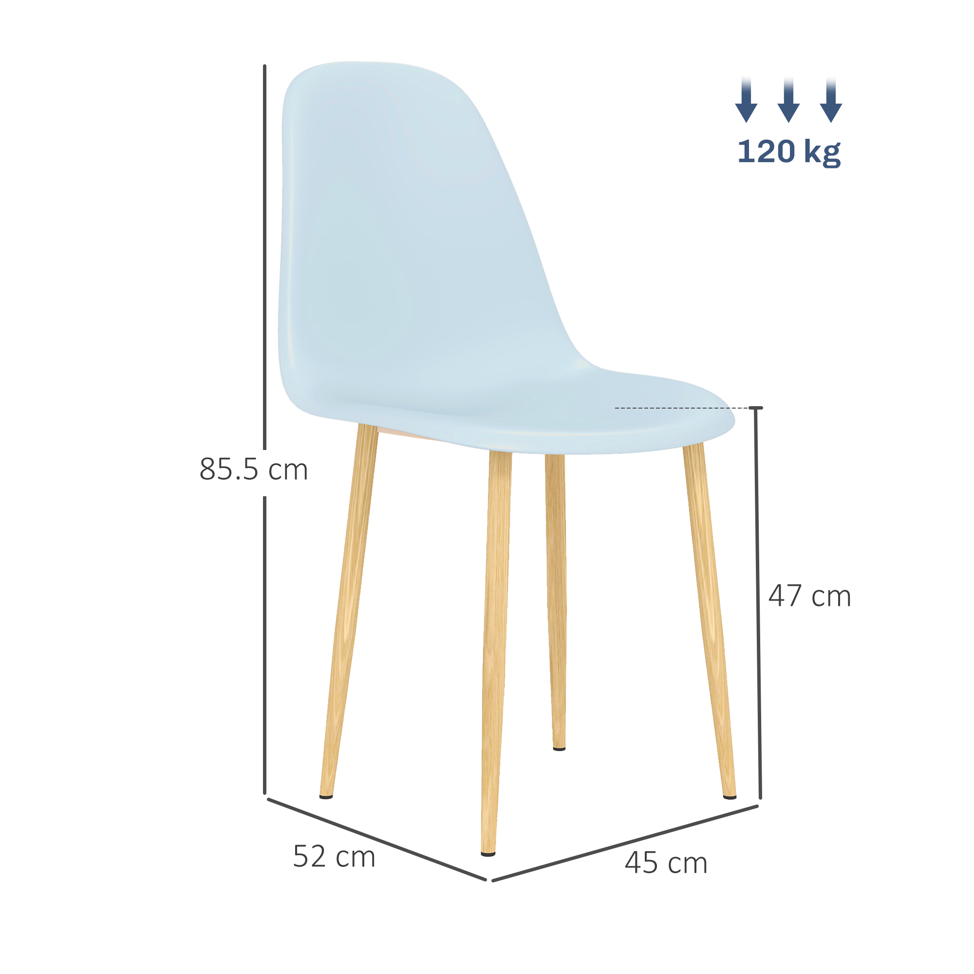 HOMCOM Modern Dining Chairs Set of 4, Kitchen Chairs with Backrest and Steel Legs for Dining Room, Living Room, Light Blue 3