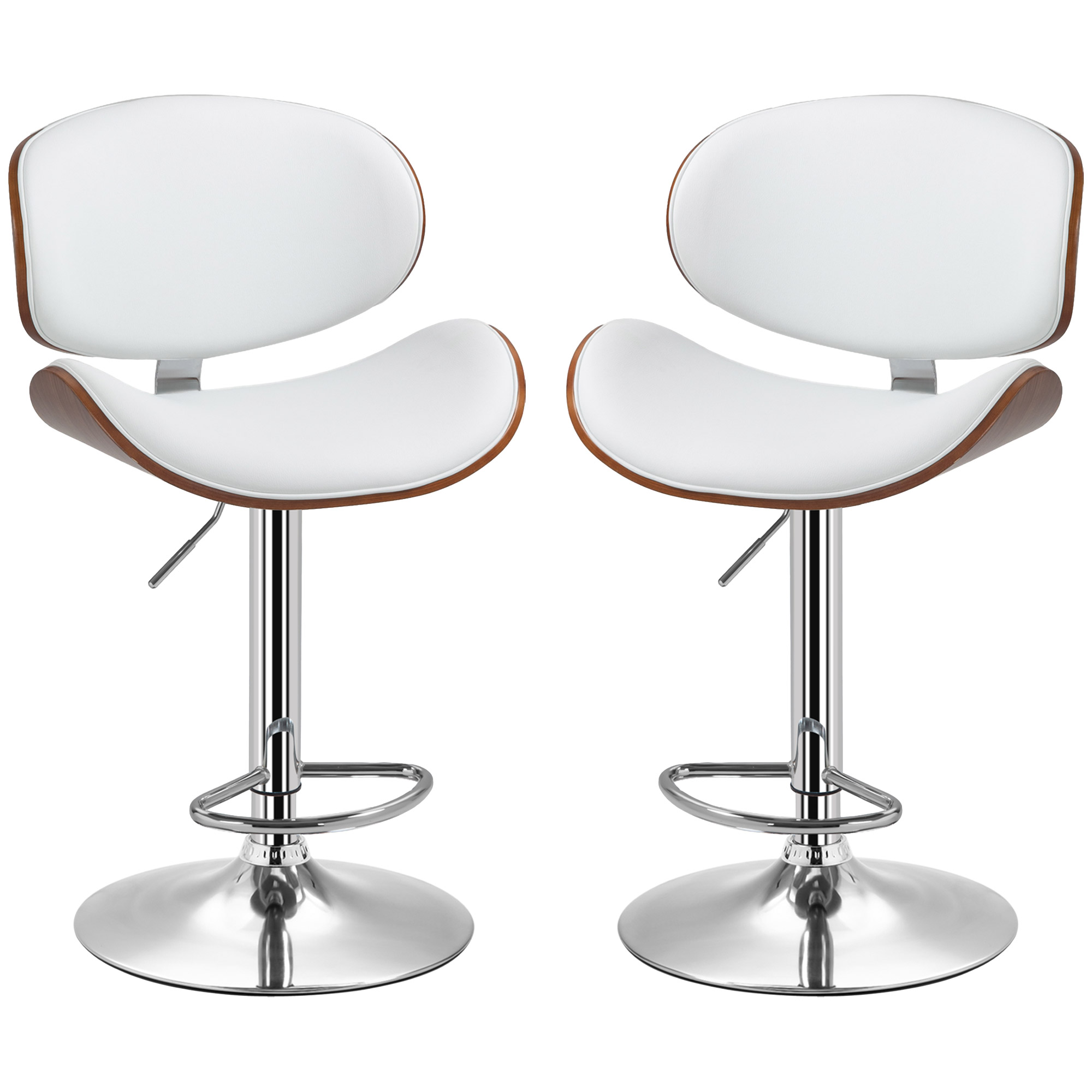 HOMCOM Lot de 2 tabourets de bar réglable Tabouret de bar blanc revêtement synthétique 53x52x92-112 cm Aosom France