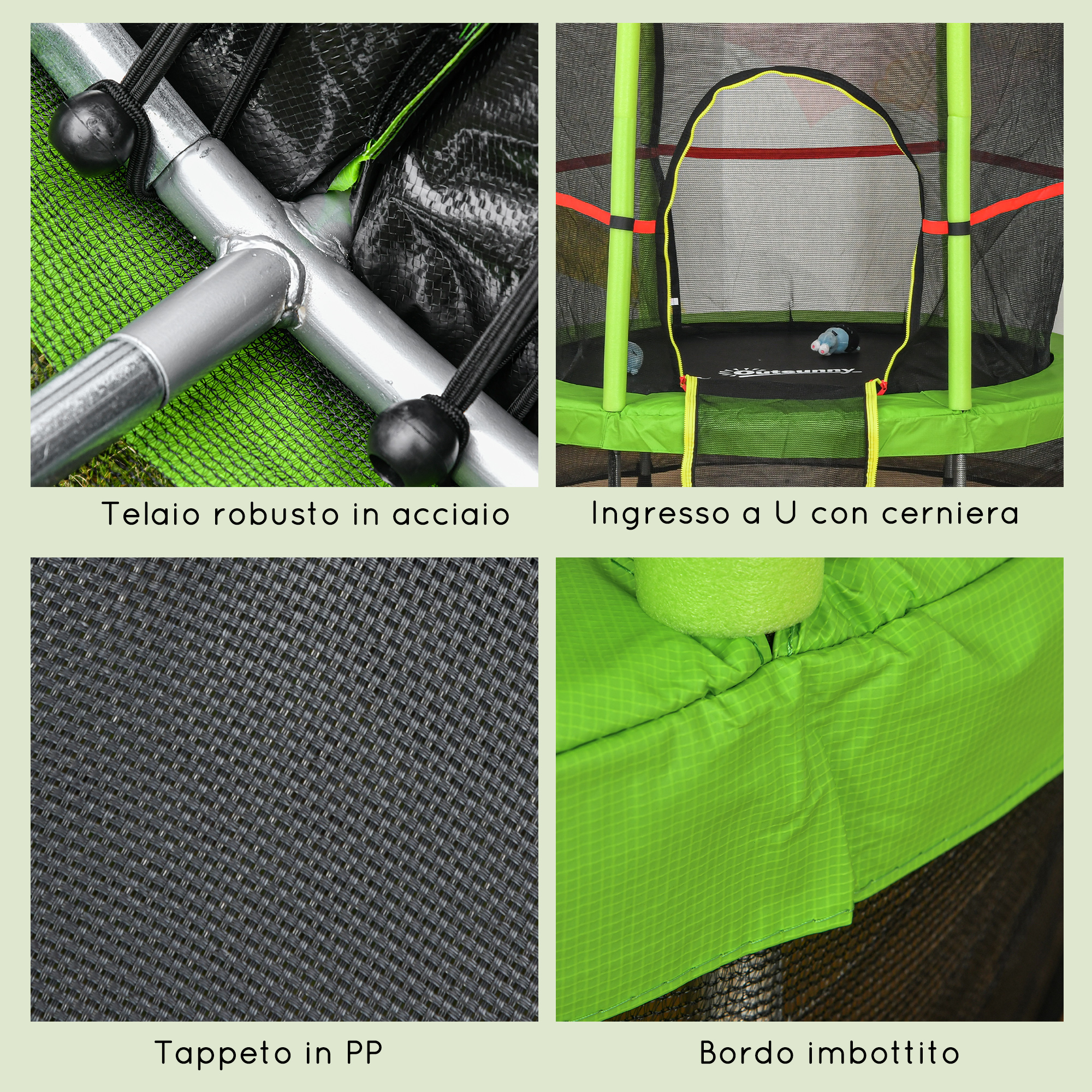 HOMCOM Copertura Per Trampolino Elastico - Diametro 305 Cm, Imbottitura 15 Mm, In PE E Plastica 500D, Antiscivolo E UV - Verde