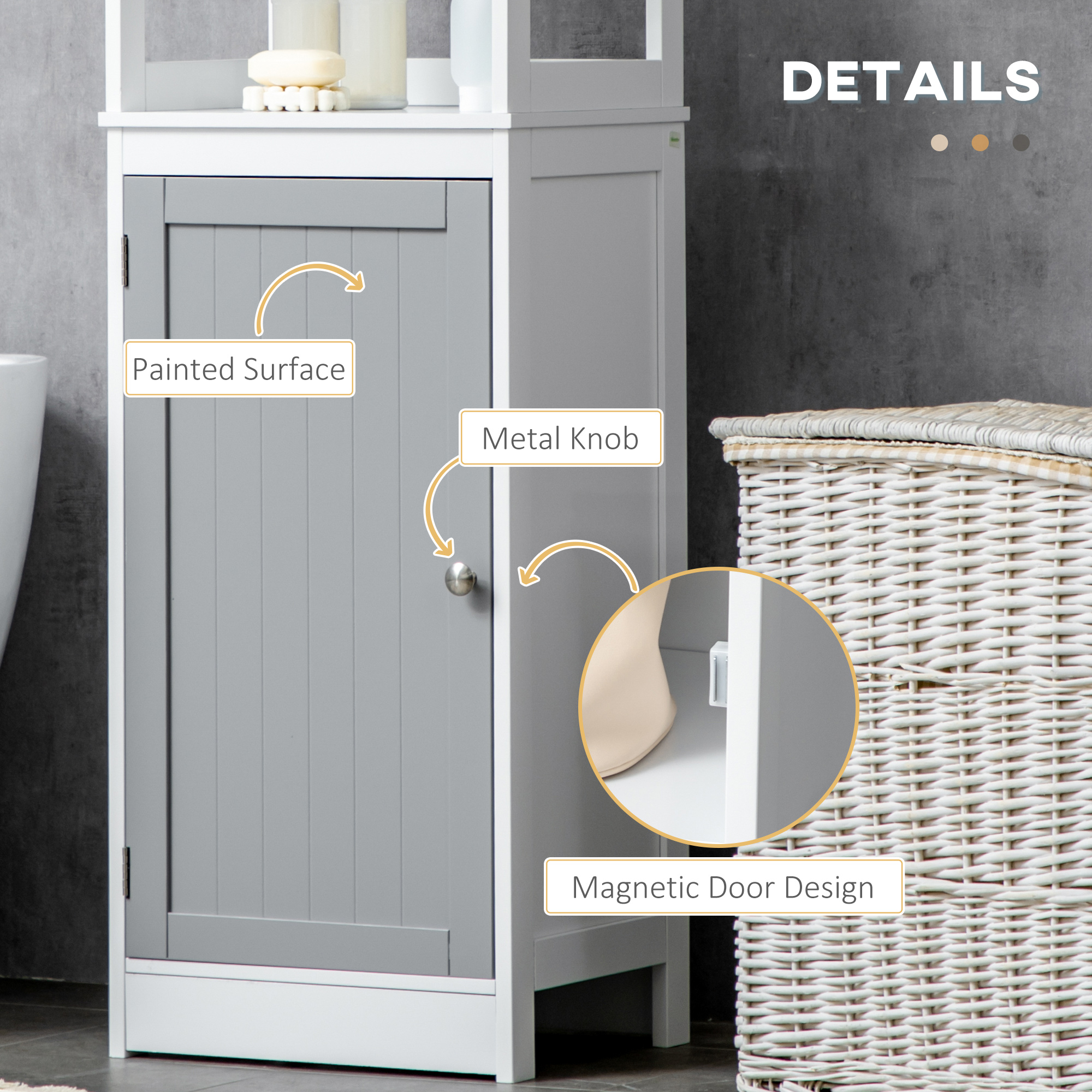 kleankin Tall Bathroom Cabinet Free Standing Slimline Cupboard Tallboy Unit Storage Organiser for Bathroom, Living Room, Kitchen 5