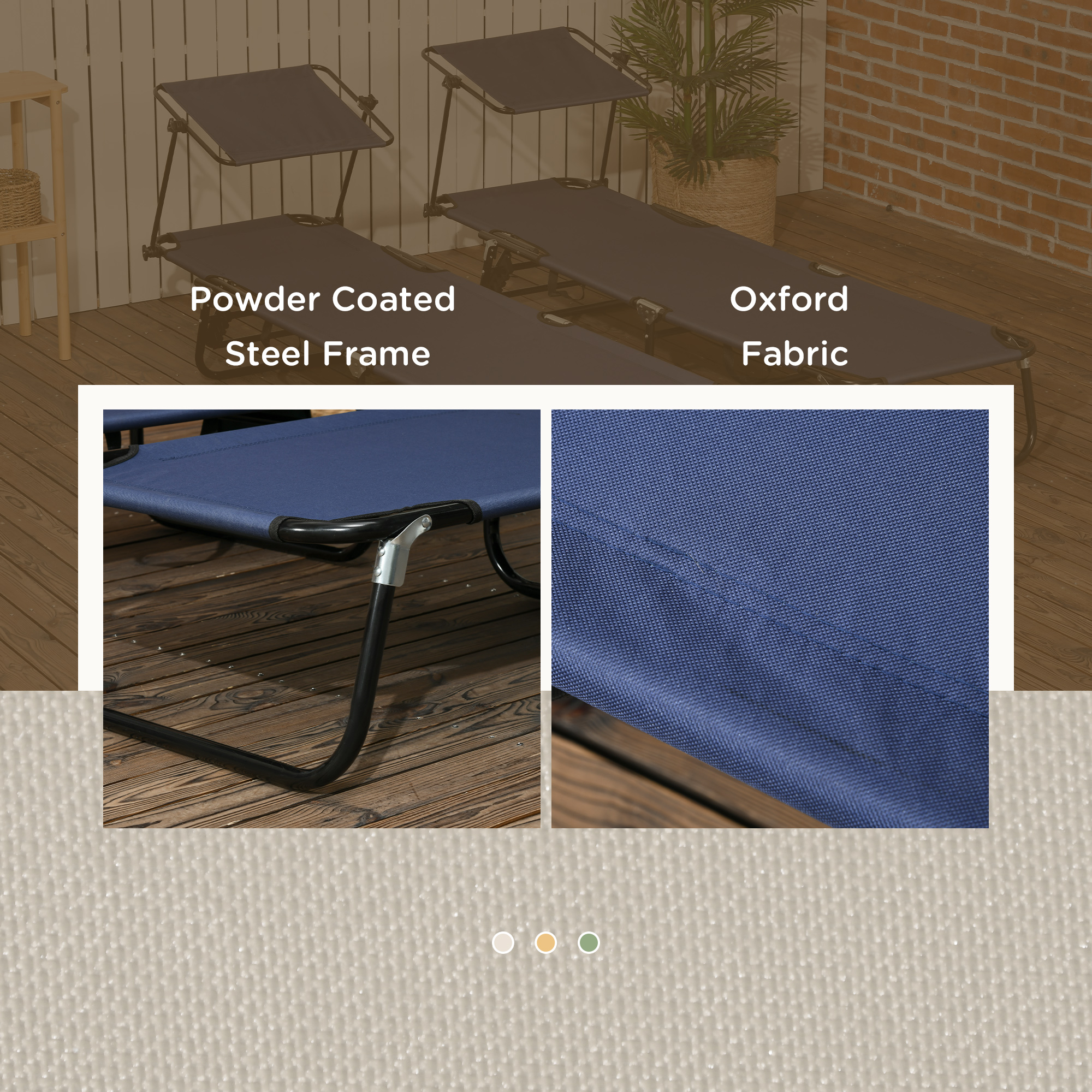 Outsunny Set of Two Folding Sun Loungers, with Adjustable Backs and Sun Canopies Dark Blue 7