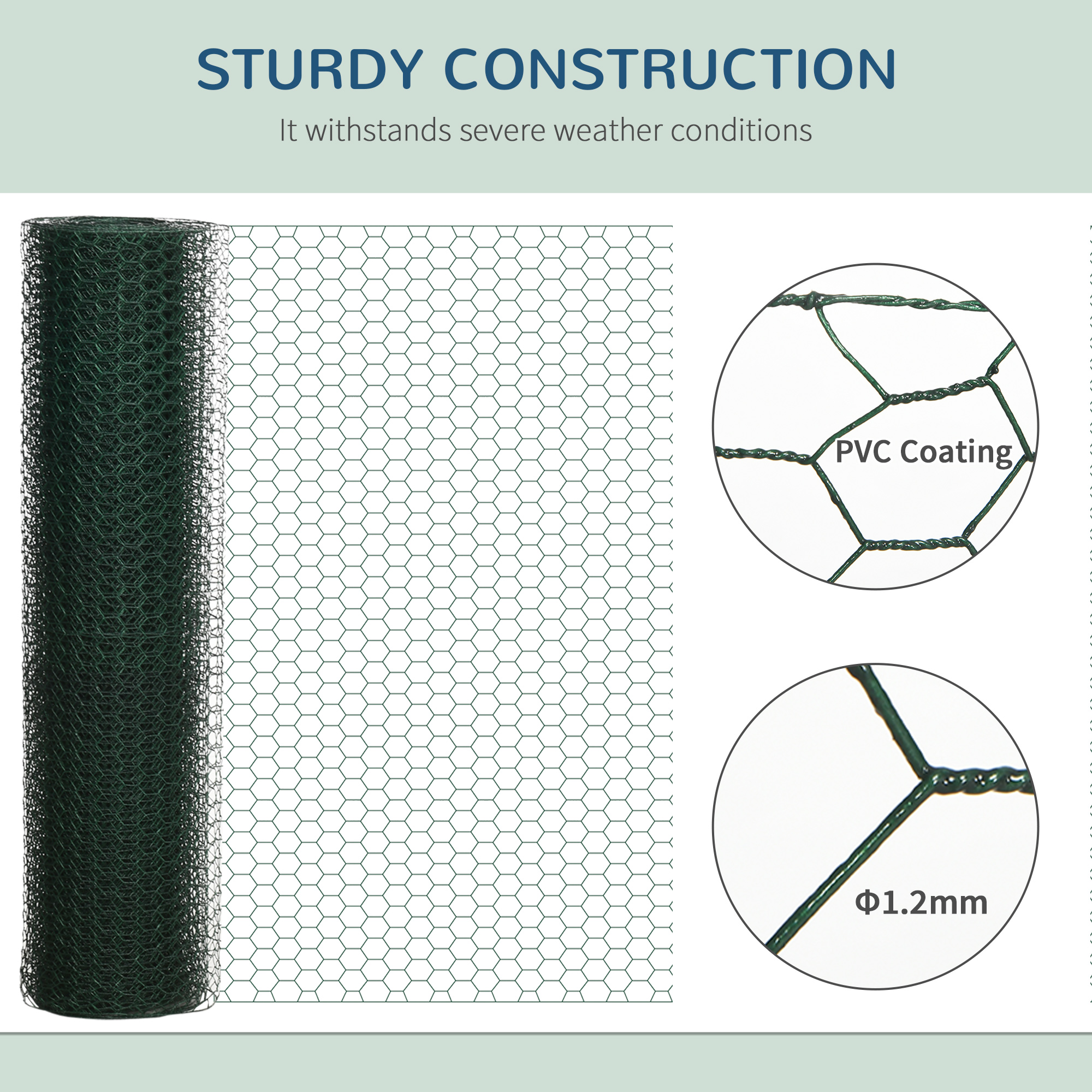 PawHut 1m x 25m Chicken Wire Mesh, Foldable PVC Coated Welded Garden Fence, Roll Poultry Netting, for Rabbits, Ducks, Geese Dark Green 5
