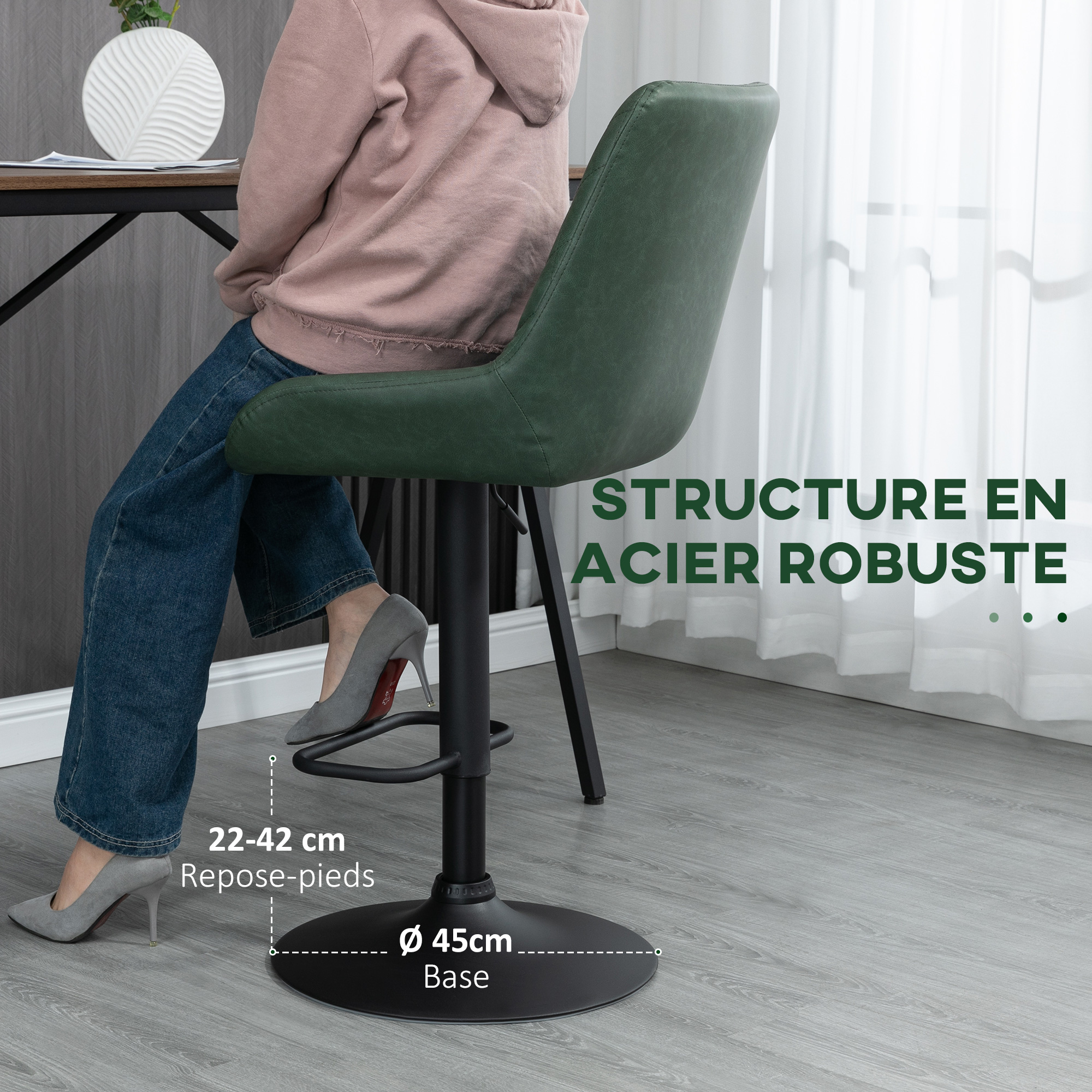 Lot De 2 Tabourets De Bar HOMCOM Pivotants - Hauteur Réglable, Dossier, Repose-pieds, Velours/lin, Acier