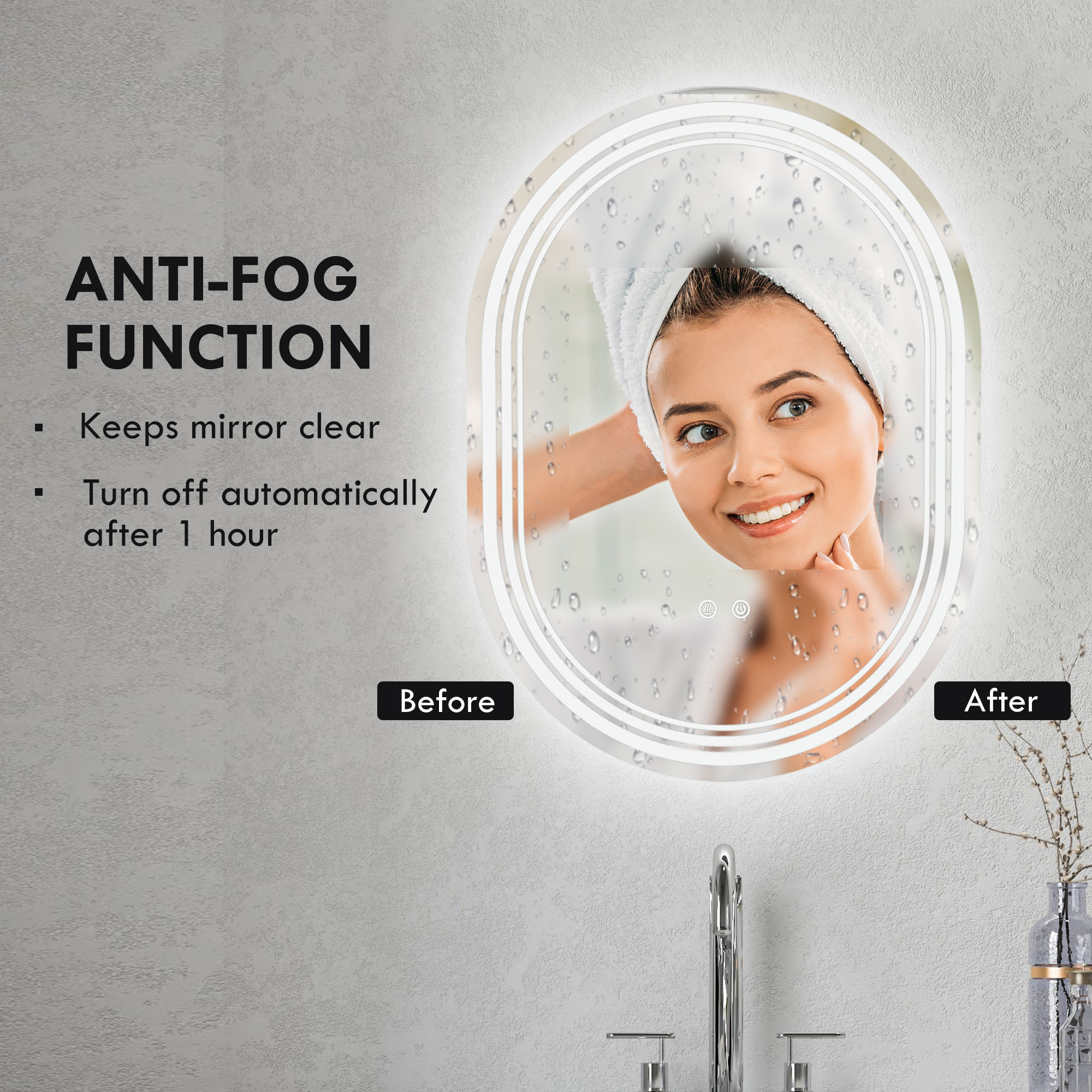 kleankin 700 x 500mm Bathroom Mirror with LED Lights Makeup Mirror with Anti-fog Touch, Switch, Vertical or Horizontal 6