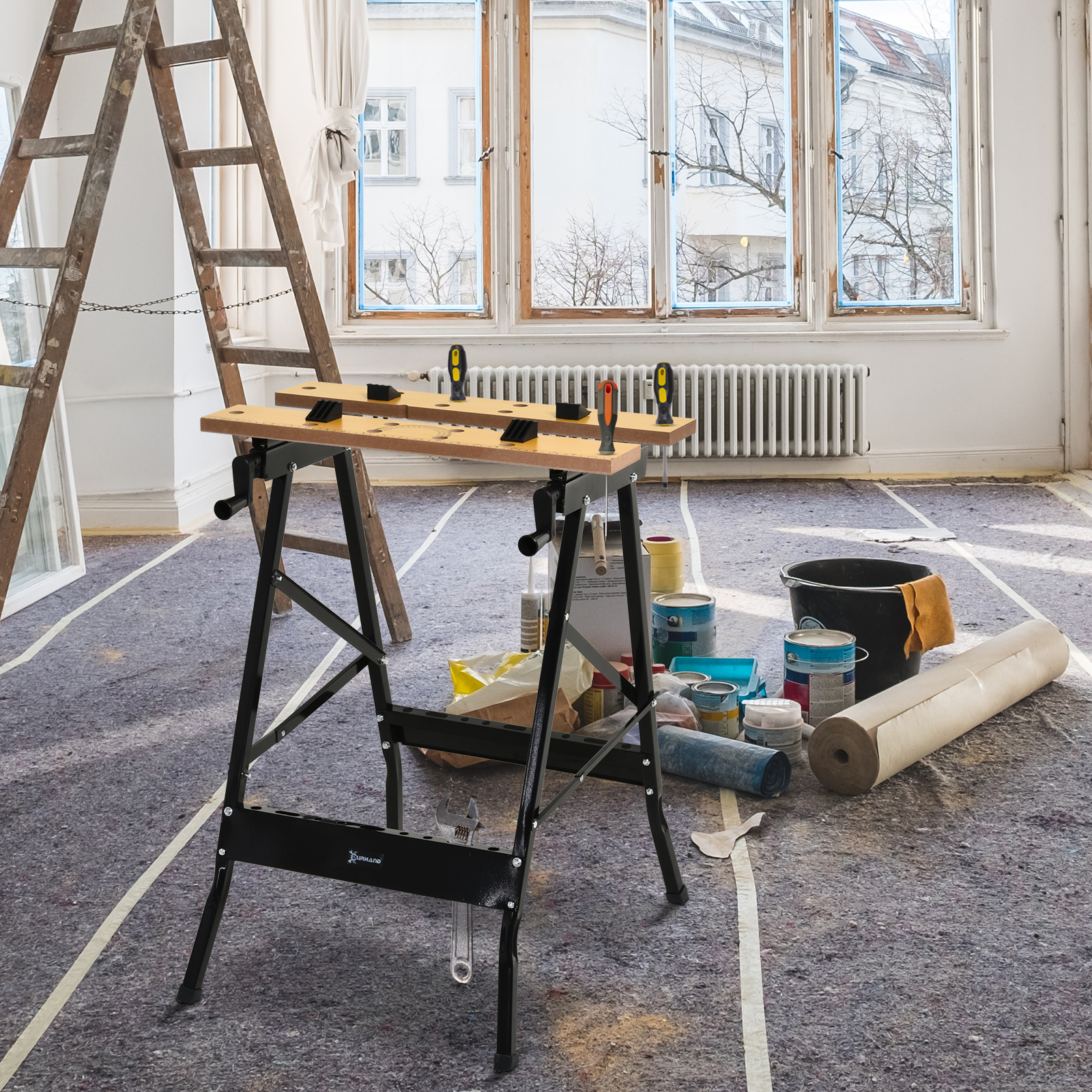 DURHAND Six-Wheel Folding  Sack Barrow Trolley - Black/Orange