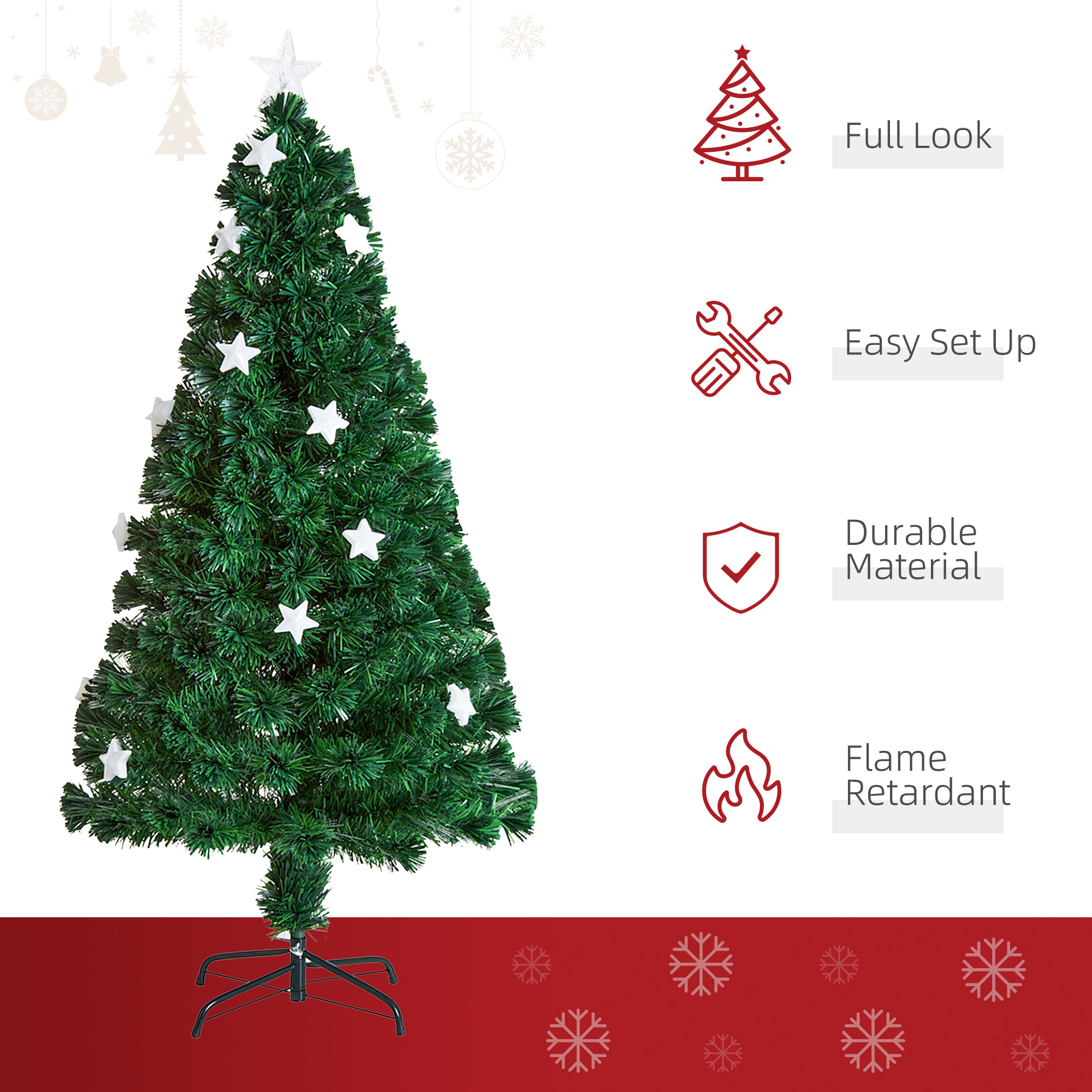 HOMCOM 5FT Prelit Artificial Christmas Tree Fibre Optic Star LED Light Holiday Home Xmas Decoration with LED Light for Indoor Party, Green 4