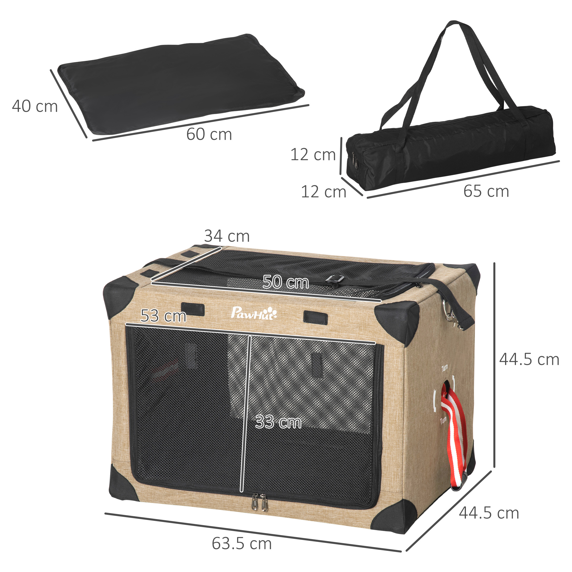 PawHut Foldable Pet Carrier, with Cushion, for Small Dogs and Cats 3