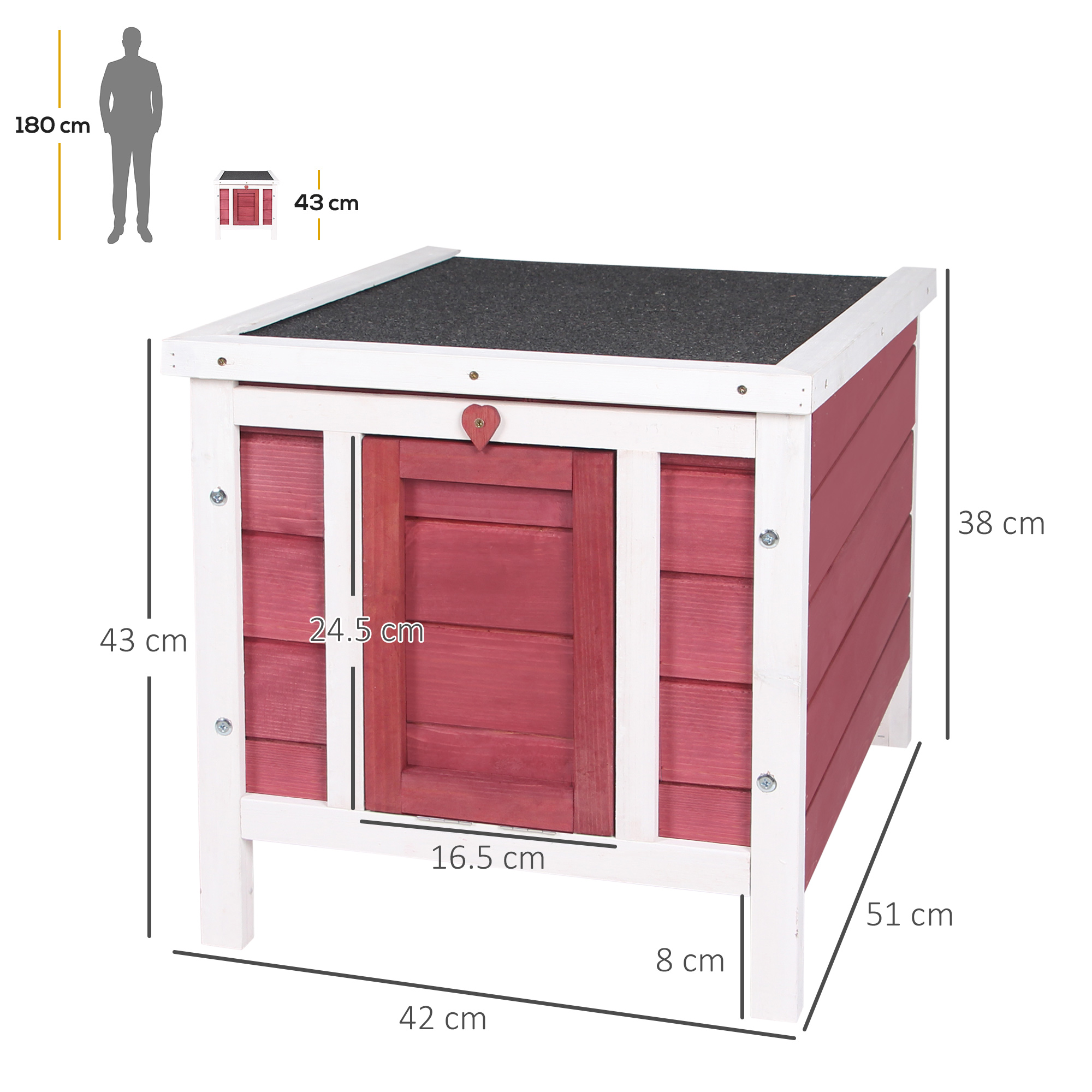PawHut Wooden Rabbit Hutch 51 x 42 x 43 cm, Red 3