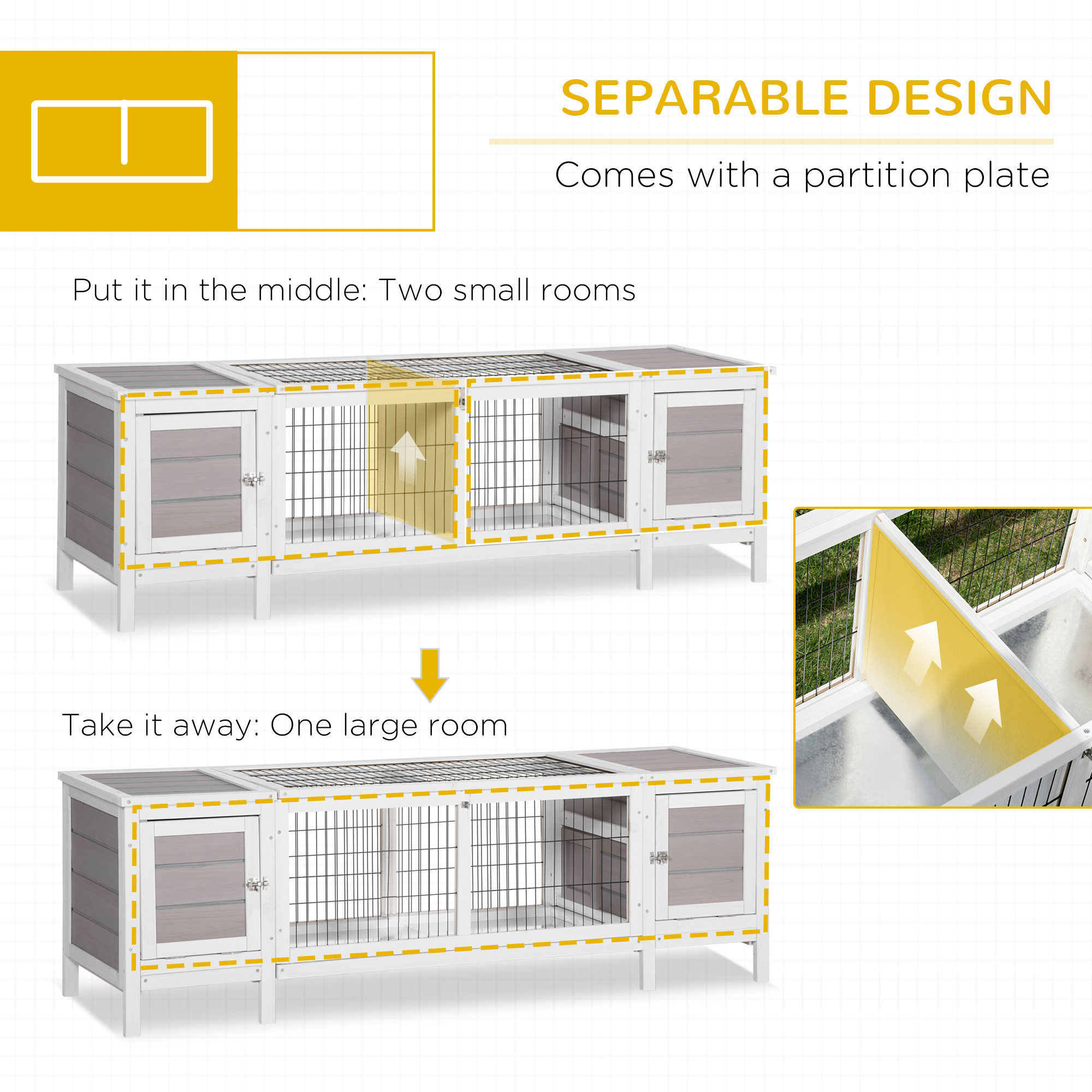 PawHut Rabbit Hutch and Run, with Removable Tray Grey 6