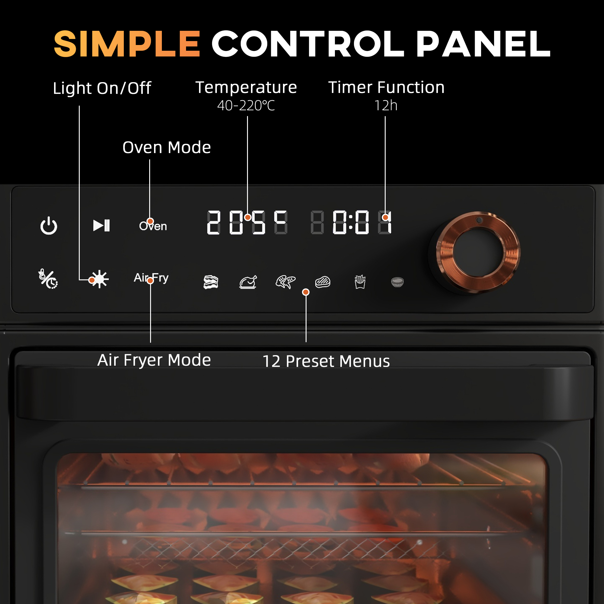 HOMCOM Air Fryer Oven, 13L Mini Oven, Multifunction Countertop Convection Oven w/ 12 Presets, Adjustable Temp and Time, 1500W 7