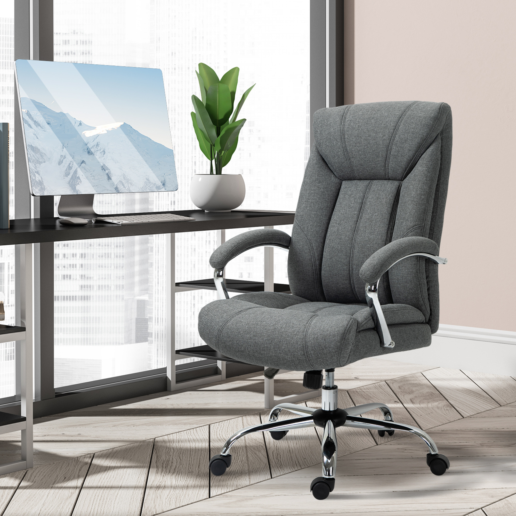 Vinsetto  Office Chair, Fabric Desk Chair, Padded Executive Chair with Adjustable Height, Swivel Wheels, Metal Star Base, Grey 2