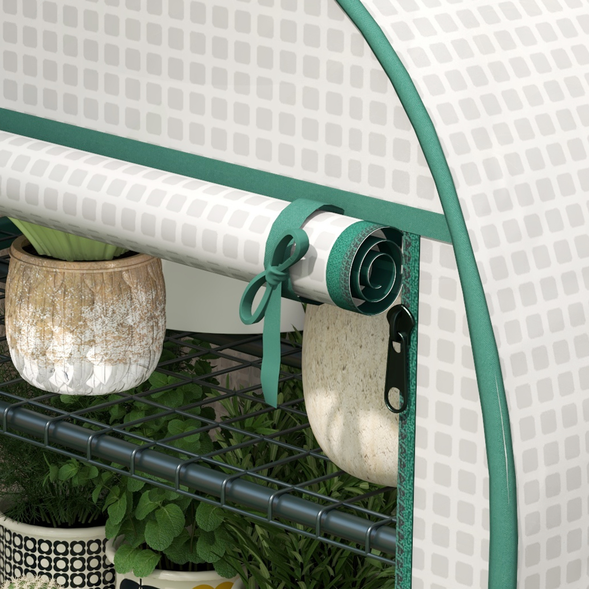Outsunny 4 Tier Mini Greenhouse for Outdoor, Portable Gardening Plant Green House with Storage Shelf, Roll-Up Zipped Door, Metal Frame and PE Cover, 80 x 49 x 160cm, White 8