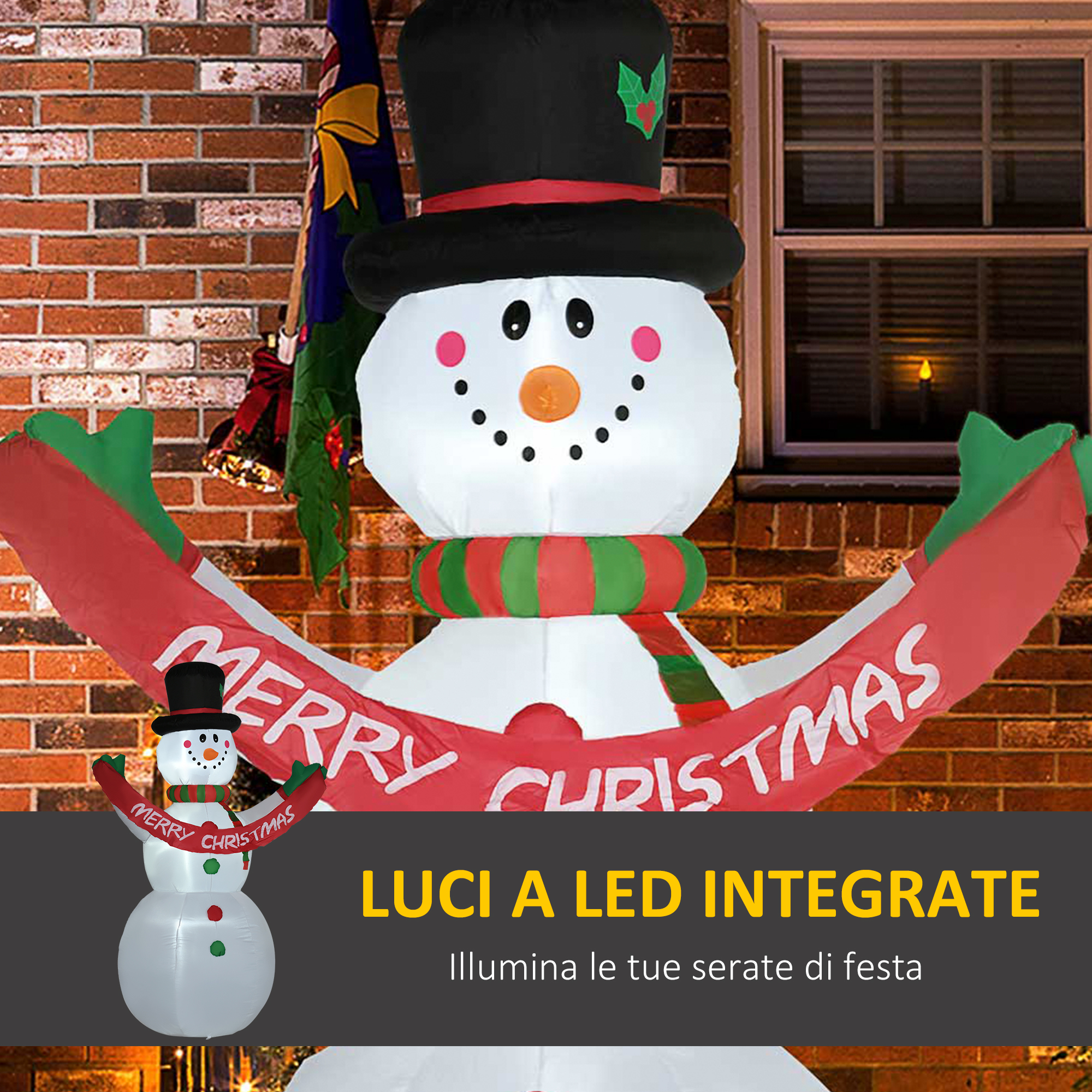 Omdekor Pupazzo Di Neve Gonfiabile Gigante 210 Cm Con Luci LED – Decorazioni Natalizie Per Esterno E Interno