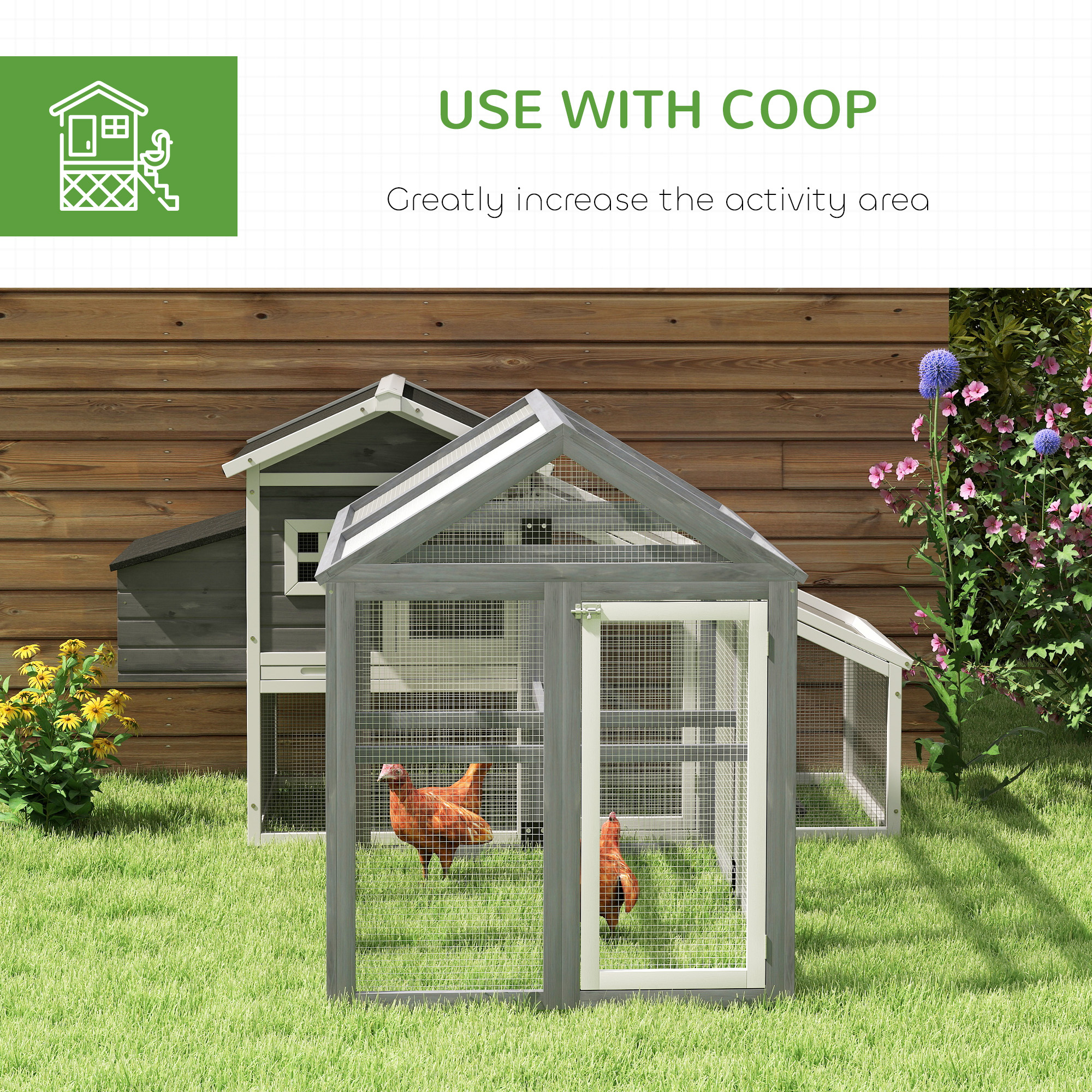 PawHut Large Chicken Run, Wooden Chicken coop, with Combinable Design Wood Effect 6