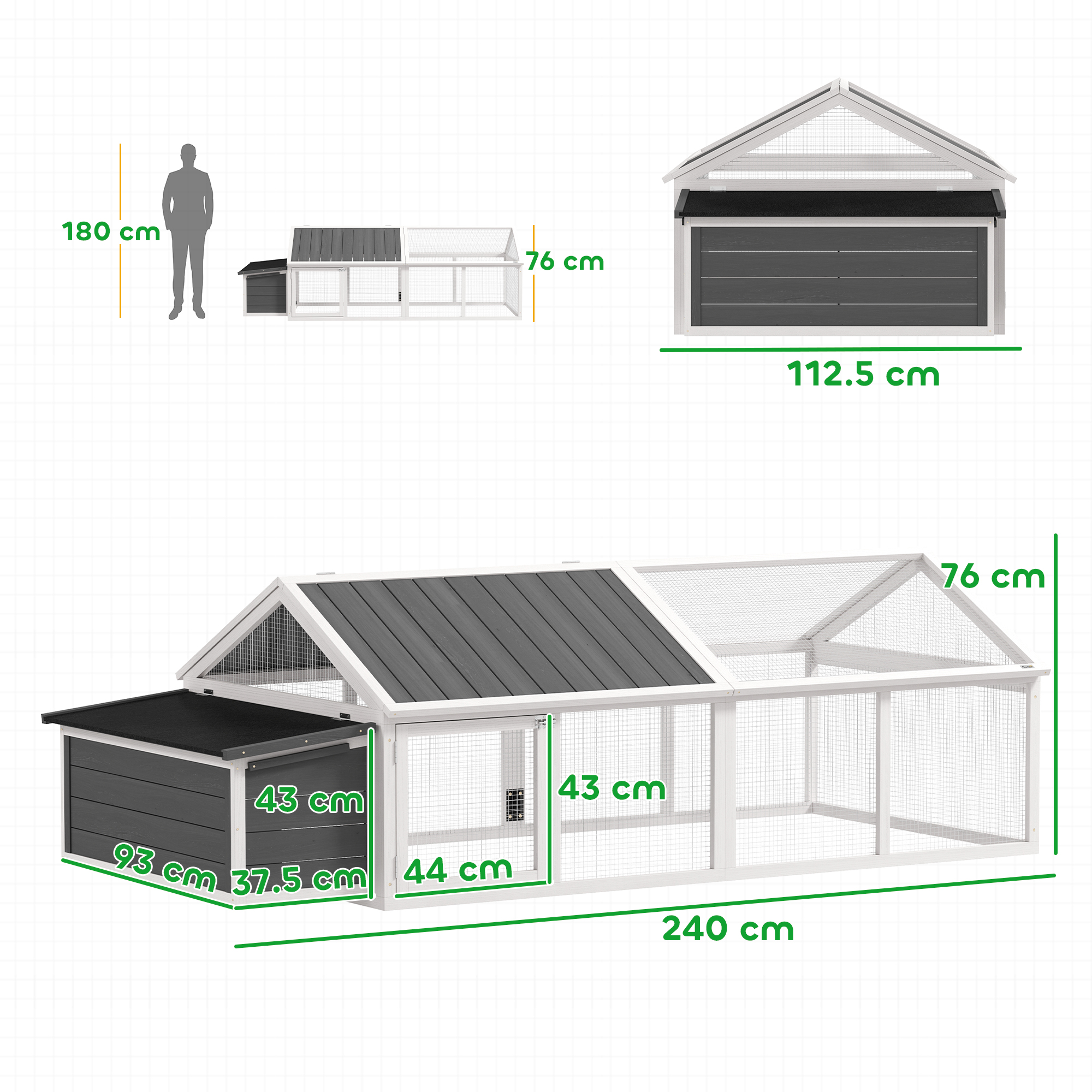 PawHut Wooden Chicken Coop with Nesting Box, Openable Roof, for 4-8 Chickens, White 3