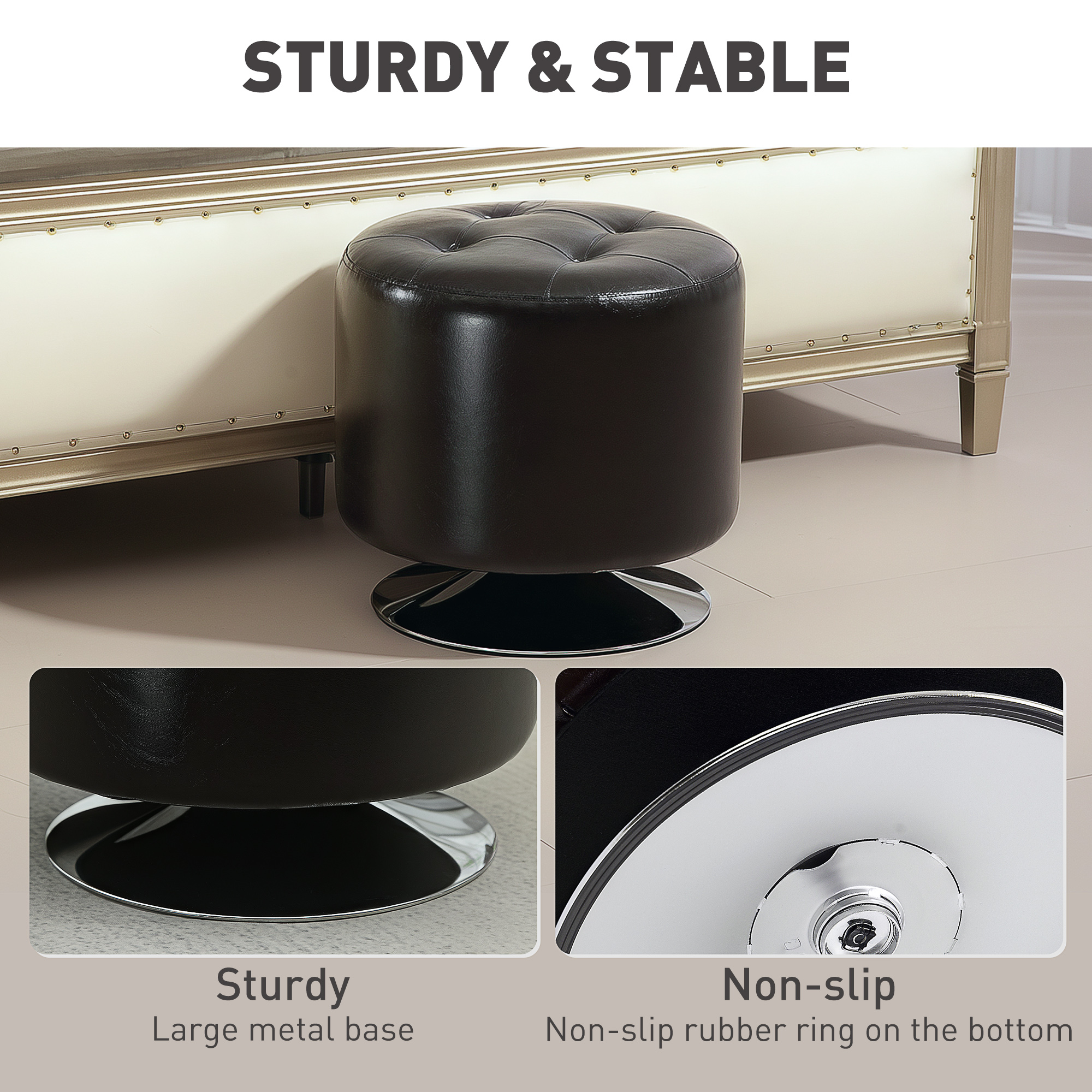 HOMCOM 360° Swivel Foot Stool Round PU Footstool with Thick Sponge Padding and Solid Steel Base, Brown 6