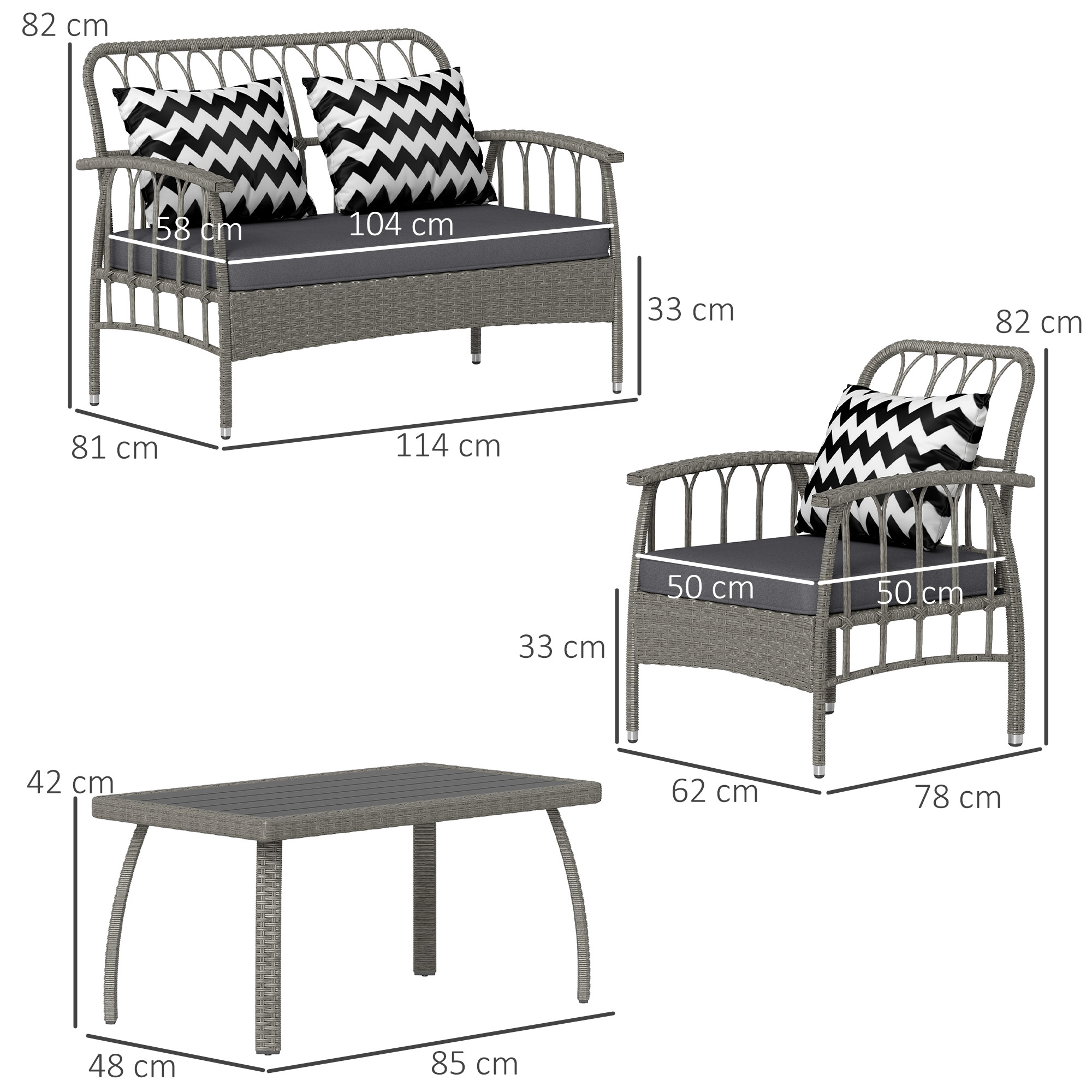Outsunny Four-Piece Rattan Cut-Out Sofa Set Grey 3