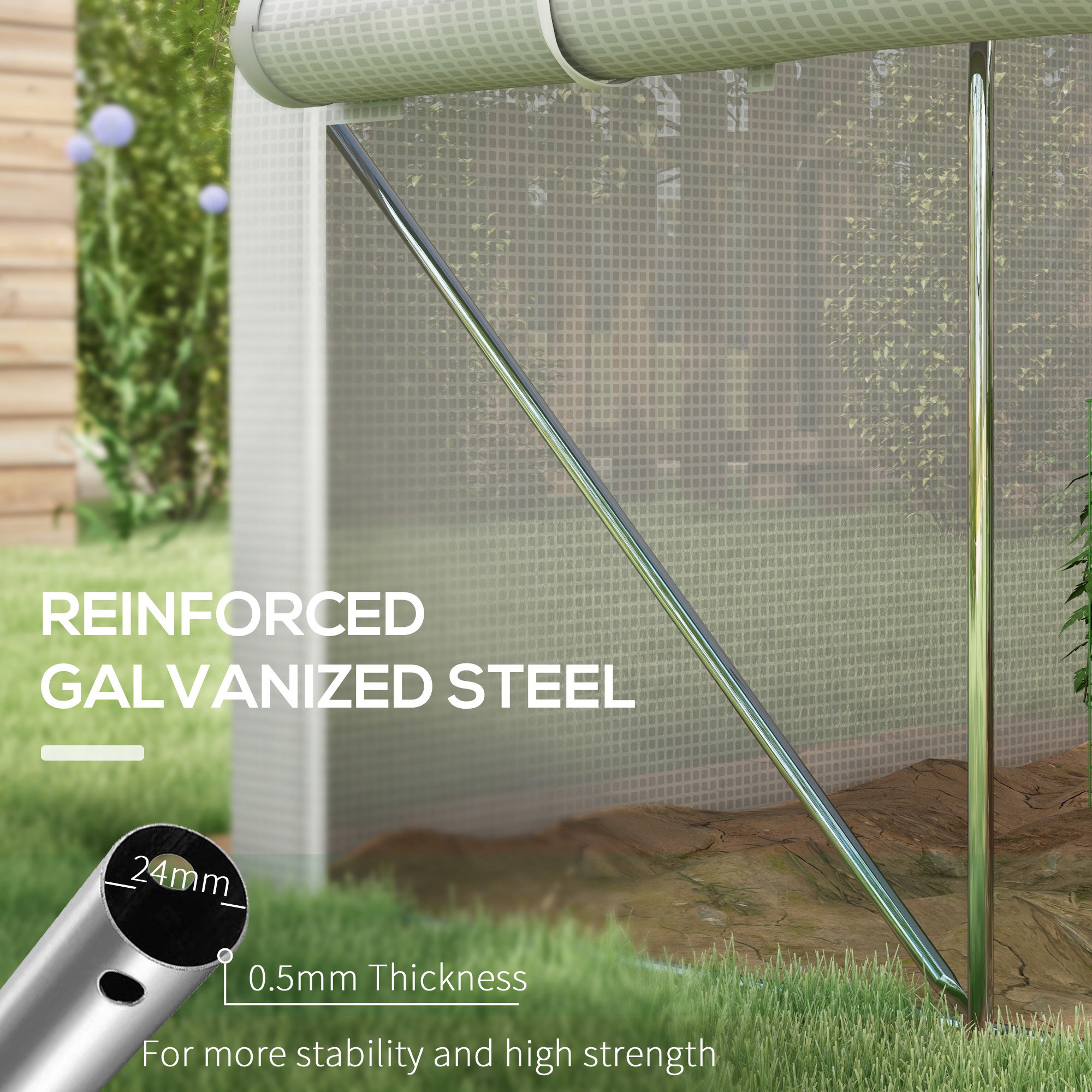 Outsunny 4 x 3(m) Walk-in Polytunnel Greenhouse, Zipped Roll Up Sidewalls, Mesh Door, 8 Mesh Windows, Tunnel Warm House Tent with PE Cover, Complimentary Plant Labels and Gloves, White 6