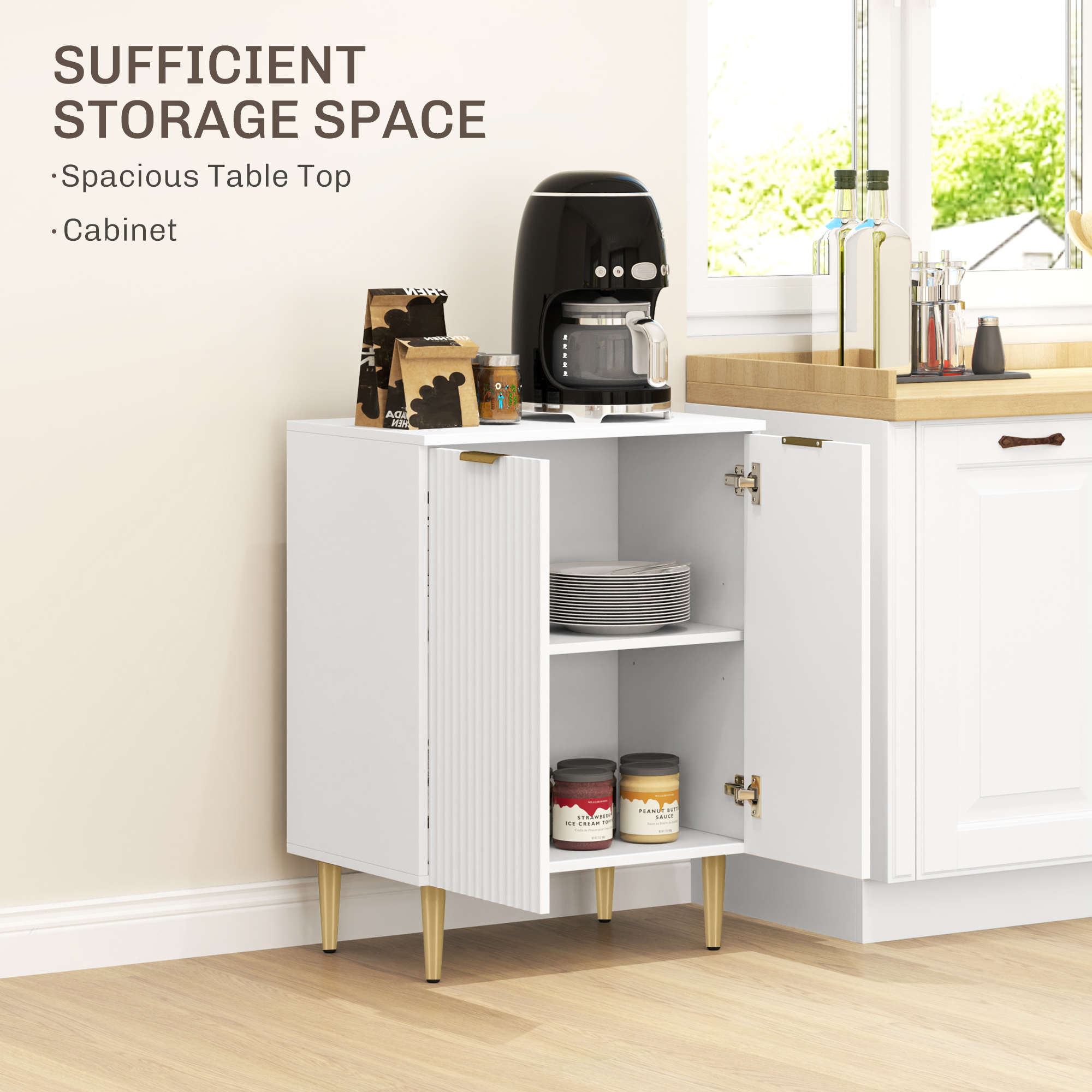 HOMCOM Adjustable Shelf Sideboard White 4