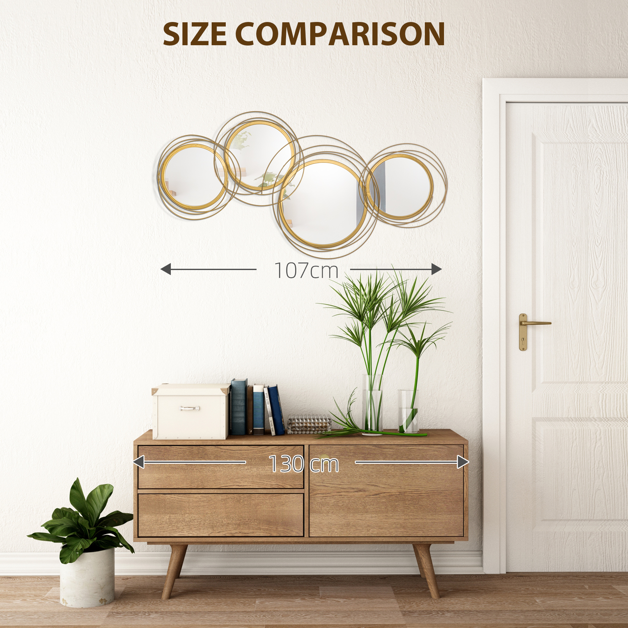HOMCOM Metal Wall Mirrors, 107cm Modern Decorative Gold Mirror Decor Hanging, Home Wall Sculptures for Living Room Bedroom Dining Room 7
