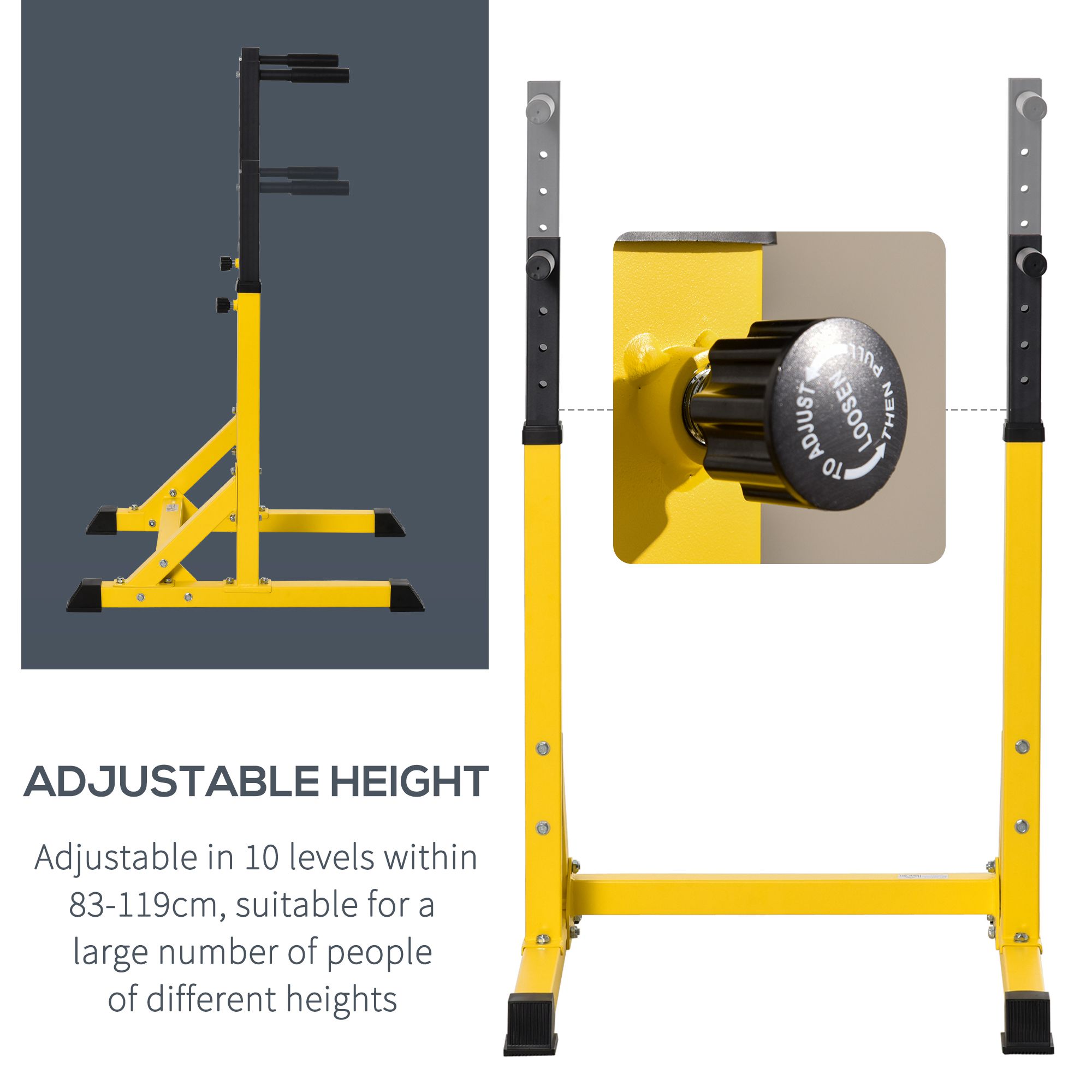 HOMCOM 83.5L x 71.5W x 126H cm Dip Station Chin Up Parallel Bars Pull Up Power Tower Home Gym Workout Bicep Tricep Fitness Equipment Height Adjustable 4