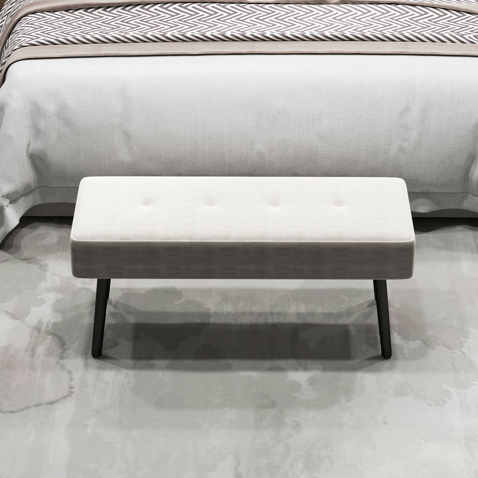 HOMCOM End of Bed Bench, Corduroy Bedroom Bench with Thick Padding and Steel Legs, Tufted Window Seat for Entryway, Living Room, Cream White 8