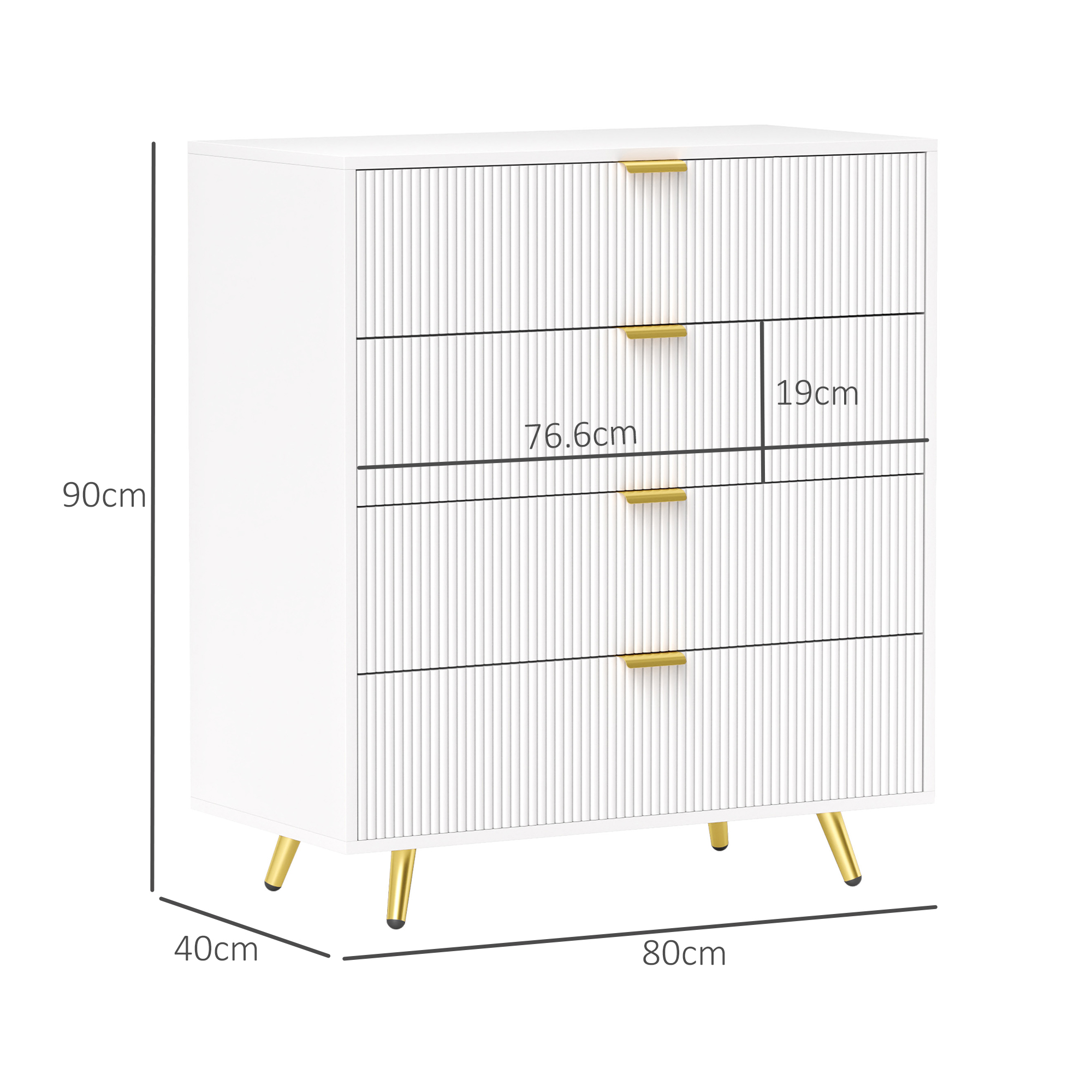 HOMCOM Elegant Four-Drawer Bedside Table White 3