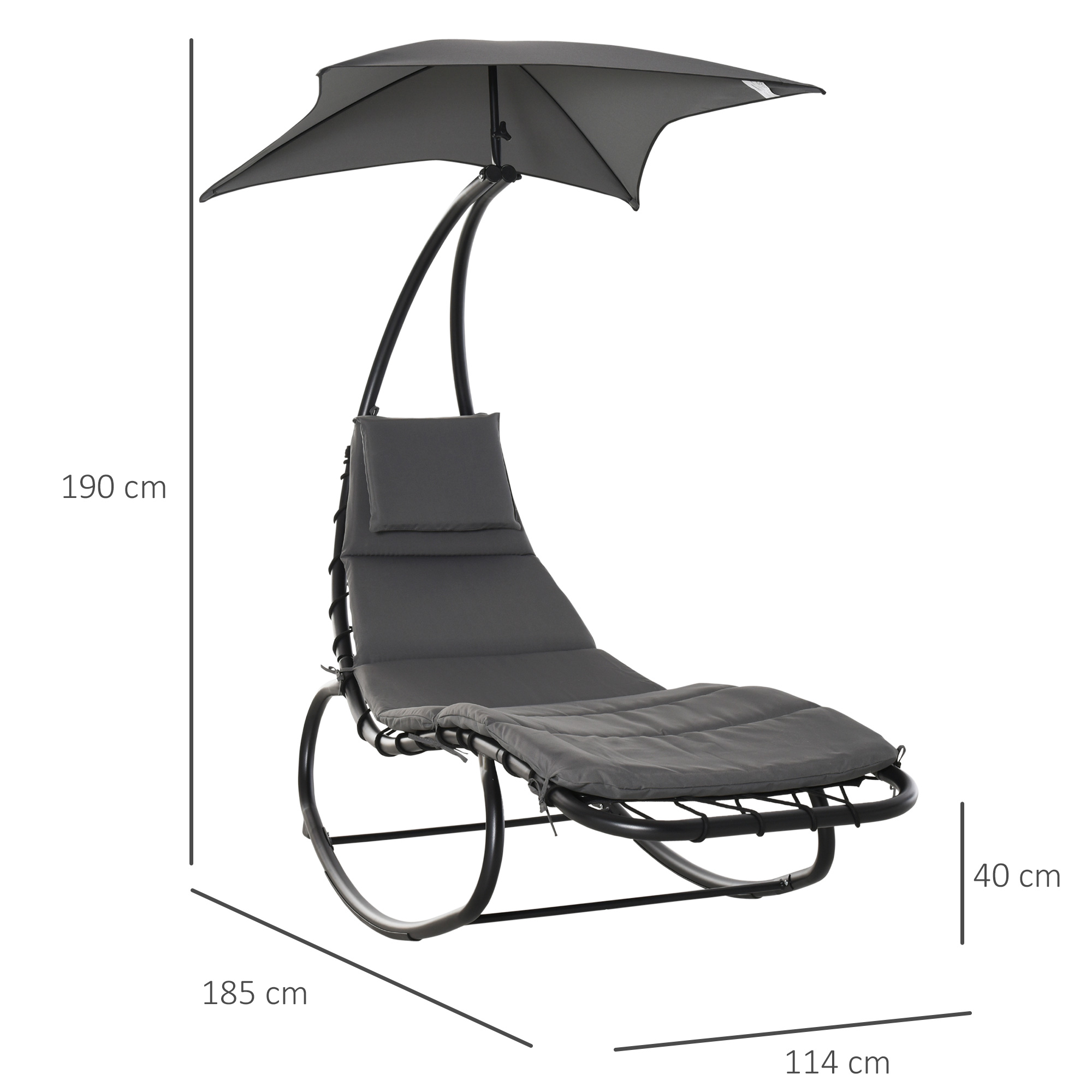 Outsunny Patio Rocking Chaise Lounge Rocking Bed with Canopy Cushion Headrest Pillow 3