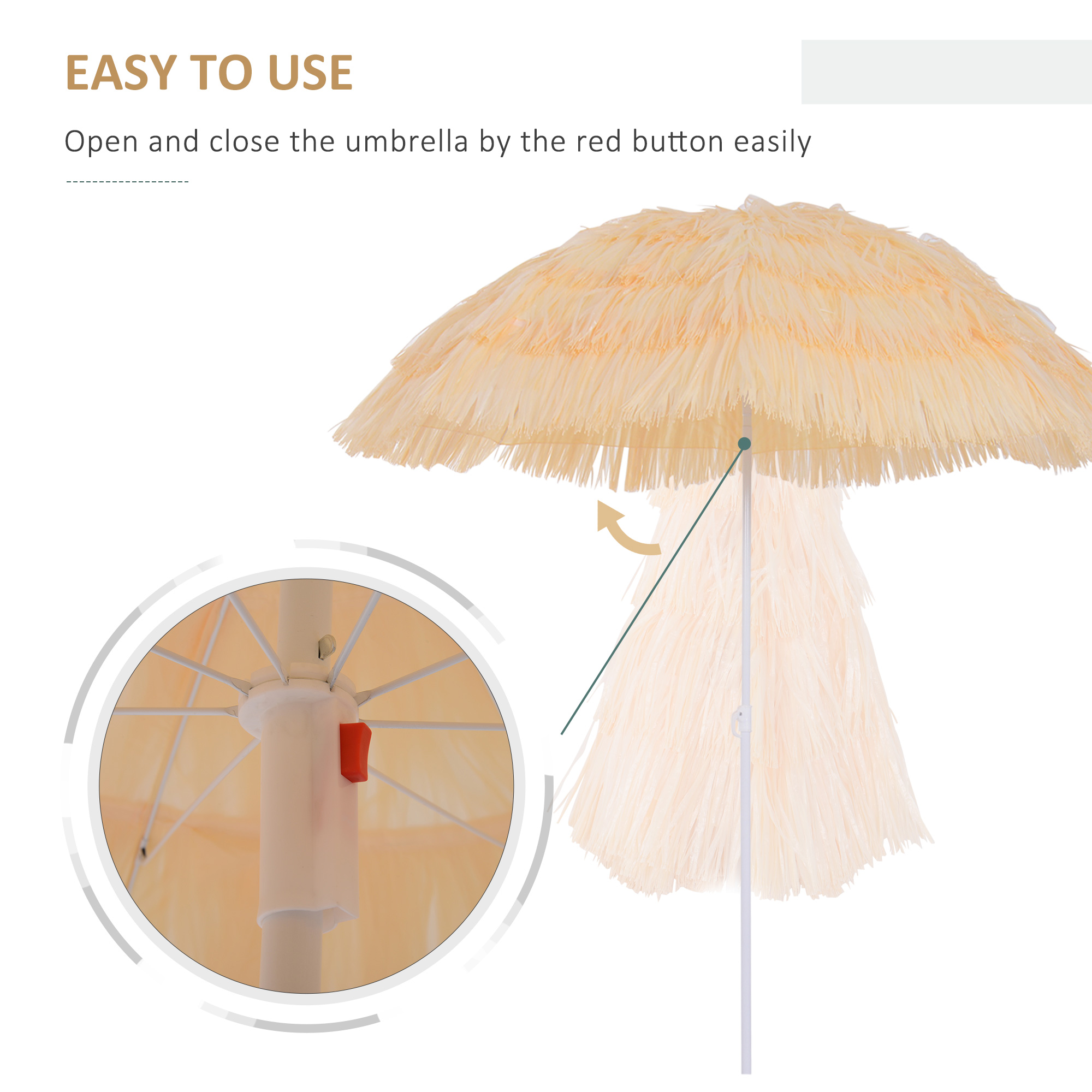 Outsunny 1.6m Patio Garden Hawaii Beach Sun Umbrella Sunshade Hawaiian Folding Tilting Crank Parasol (Wheat) 5