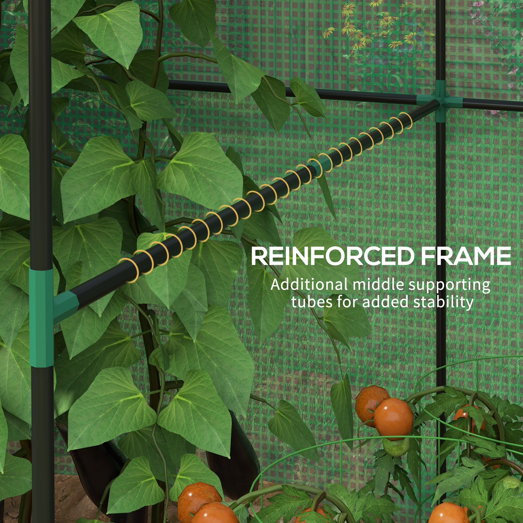 Outsunny Greenhouse, Walk-in Garden Grow House with Roll-up Door and Mesh Windows, 200 x 140 x 200cm, Green 5