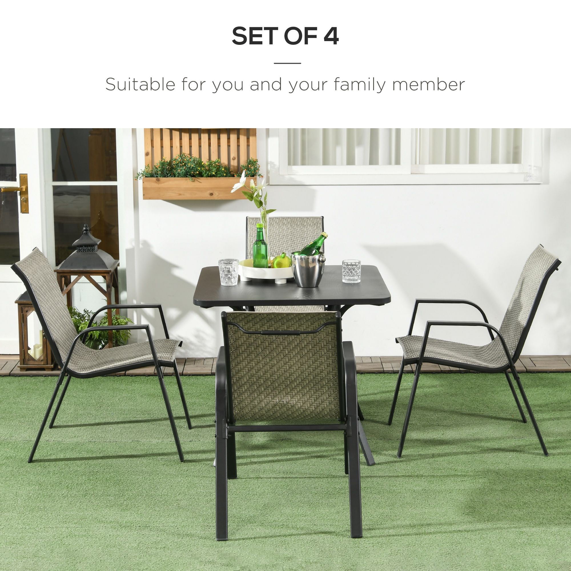Four-Piece Stacking Rattan Outdoor Dining Chairs Set - Grey main image 0