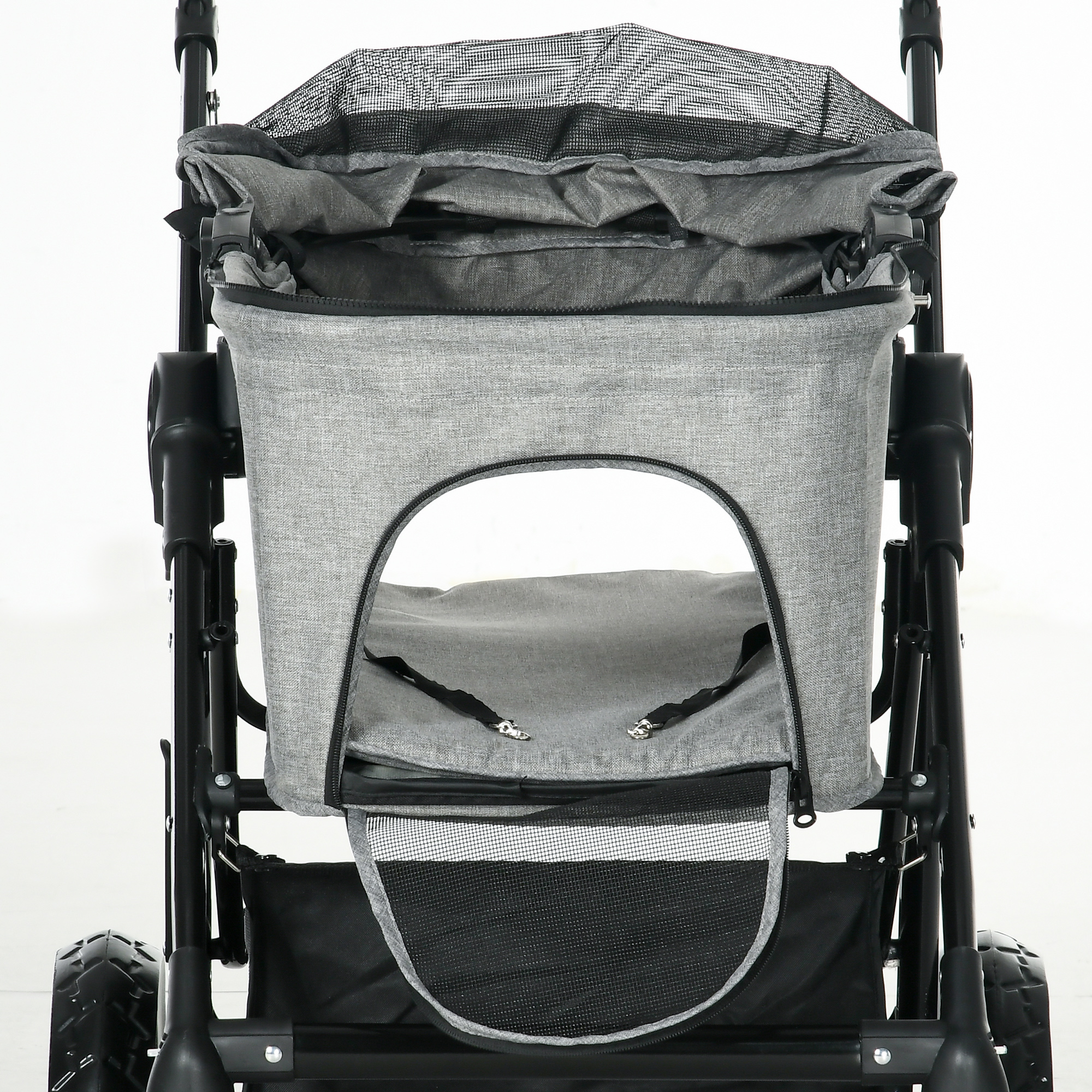 PawHut Dog Pram Pet Stroller for Small Dogs Cats, Foldable Dog Pushchair Trolley with Detachable Pet Carrier Bag, Shock Absorber, Adjustable Handlebar, Grey 9