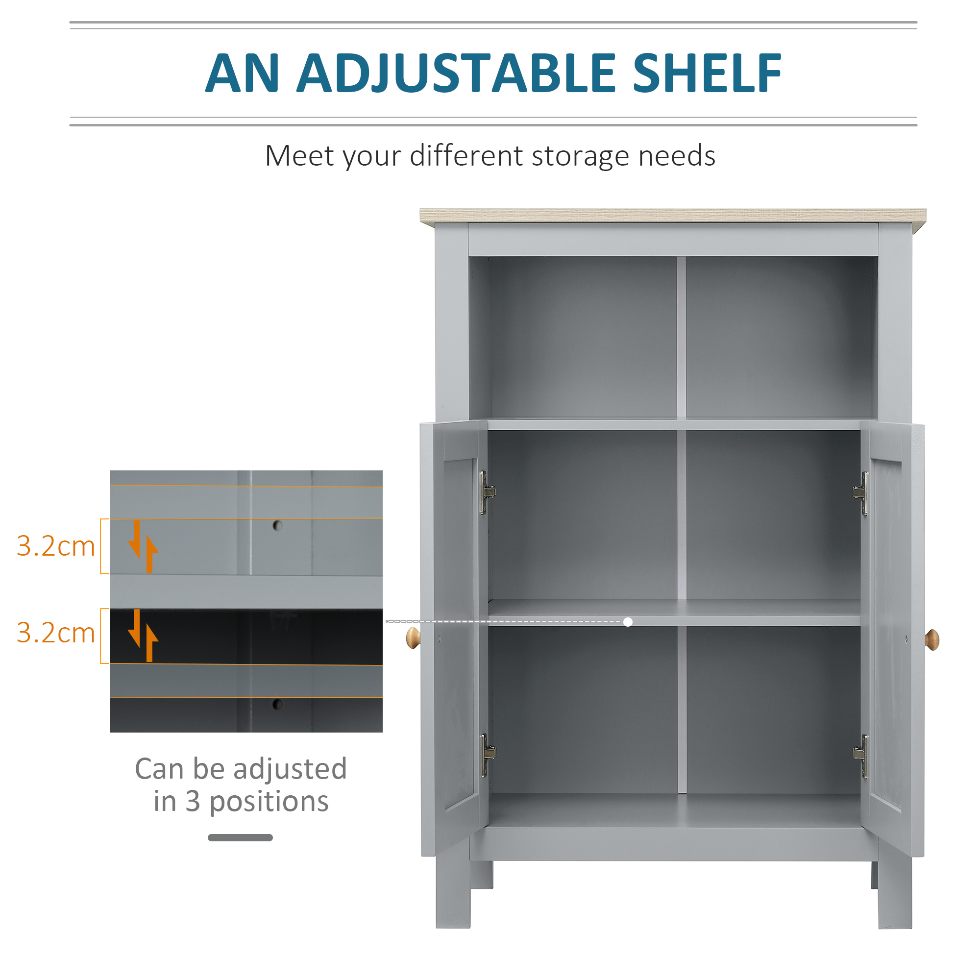 kleankin Bathroom Floor Cabinet, Free Standing Cupboard with Double Doors and Adjustable Shelf for Kitchen, Hallway, Living Room, Grey 6