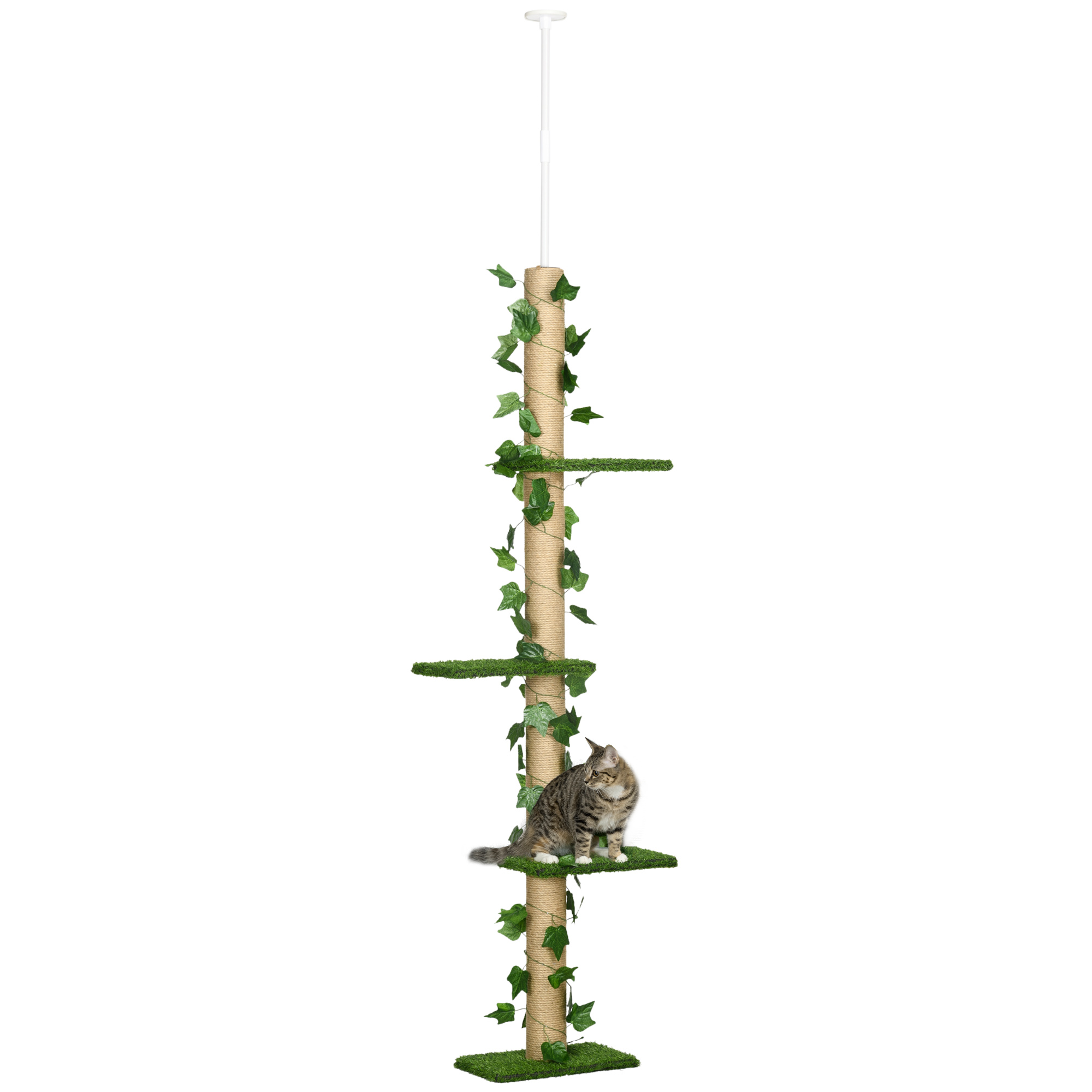 PawHut 42cm Indoor Cat Tree, with Toy Balls, Sisal Scratching Post - Light Grey