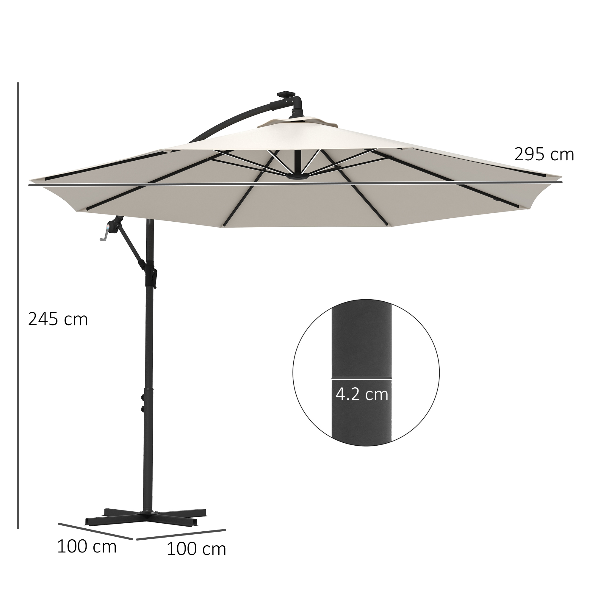 Outsunny 3m Solar LED Light Offset Cantilever Parasol Beige 3