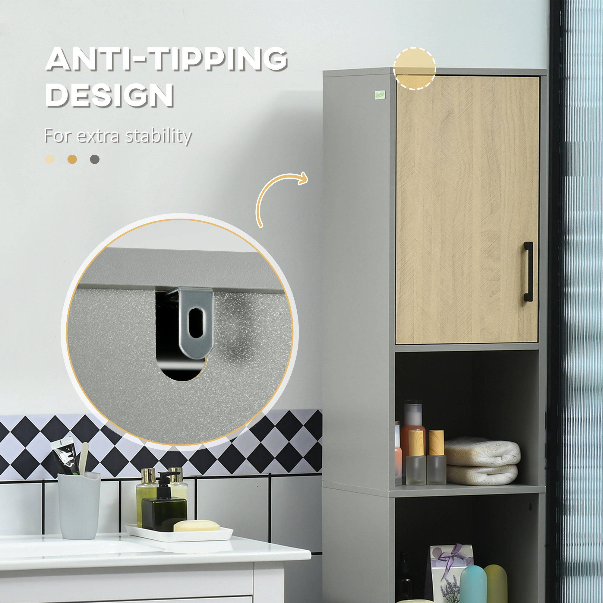 kleankin Freestanding Bathroom Storage, Tall Bathroom Cabinet with Door and Adjustable Shelves, 31.4x30x165cm 6