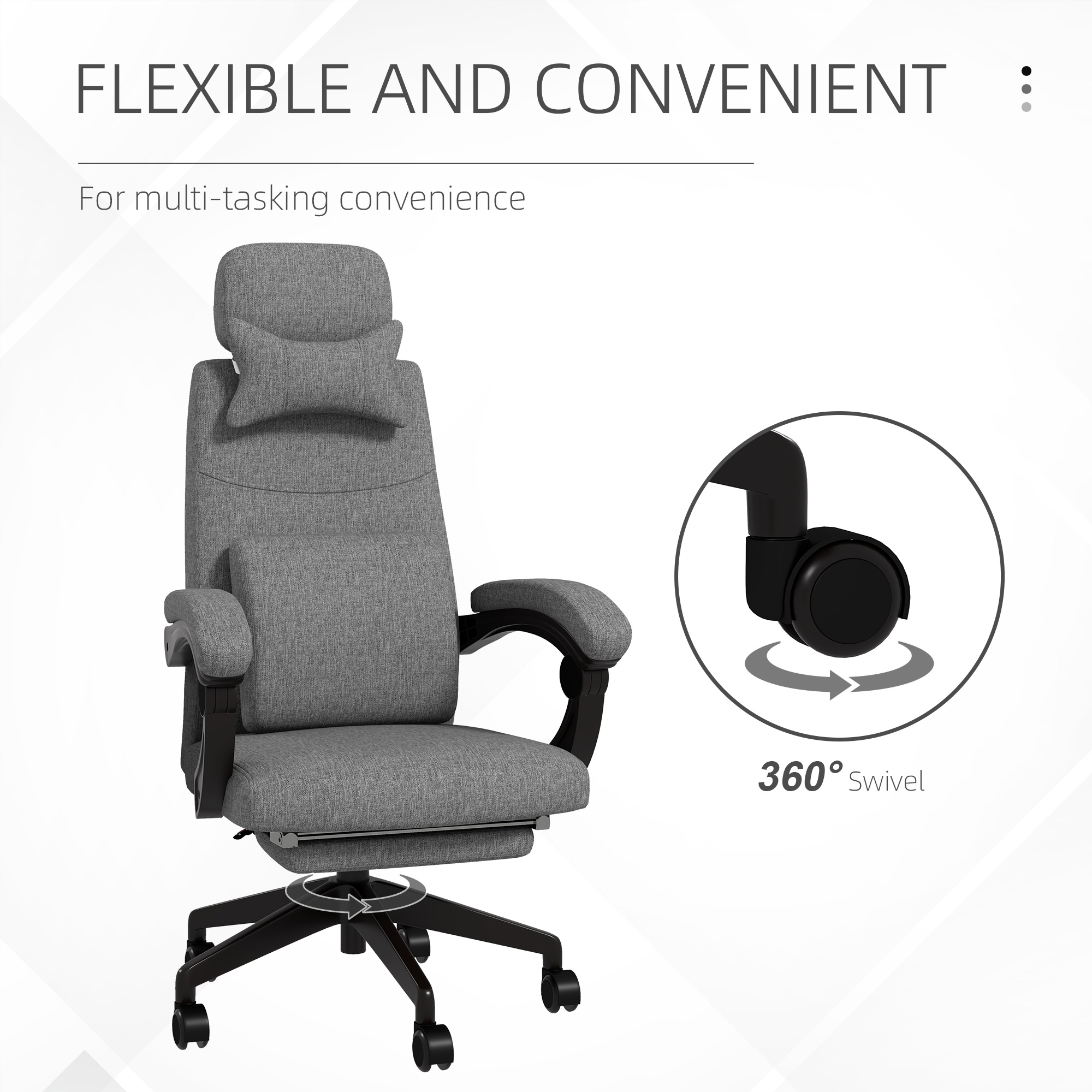 Vinsetto Linen-Look Office Chair, with 160° Reclining Back and Footrest Grey 7