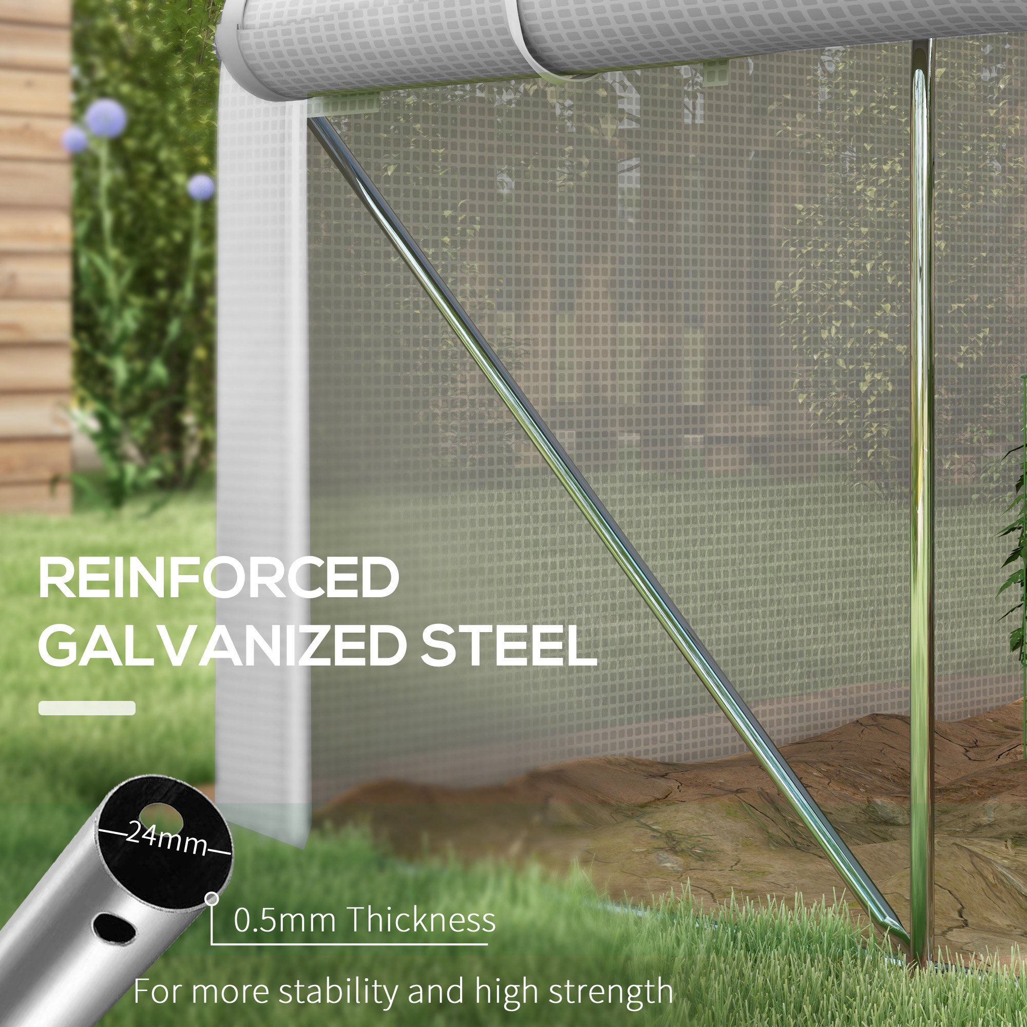 Outsunny 3 x 2(m) Walk-in Polytunnel Greenhouse, Zipped Roll Up Sidewalls, Mesh Door, 6 Mesh Windows, Tunnel Warm House Tent with PE Cover, Complimentary Plant Labels and Gloves, White 6
