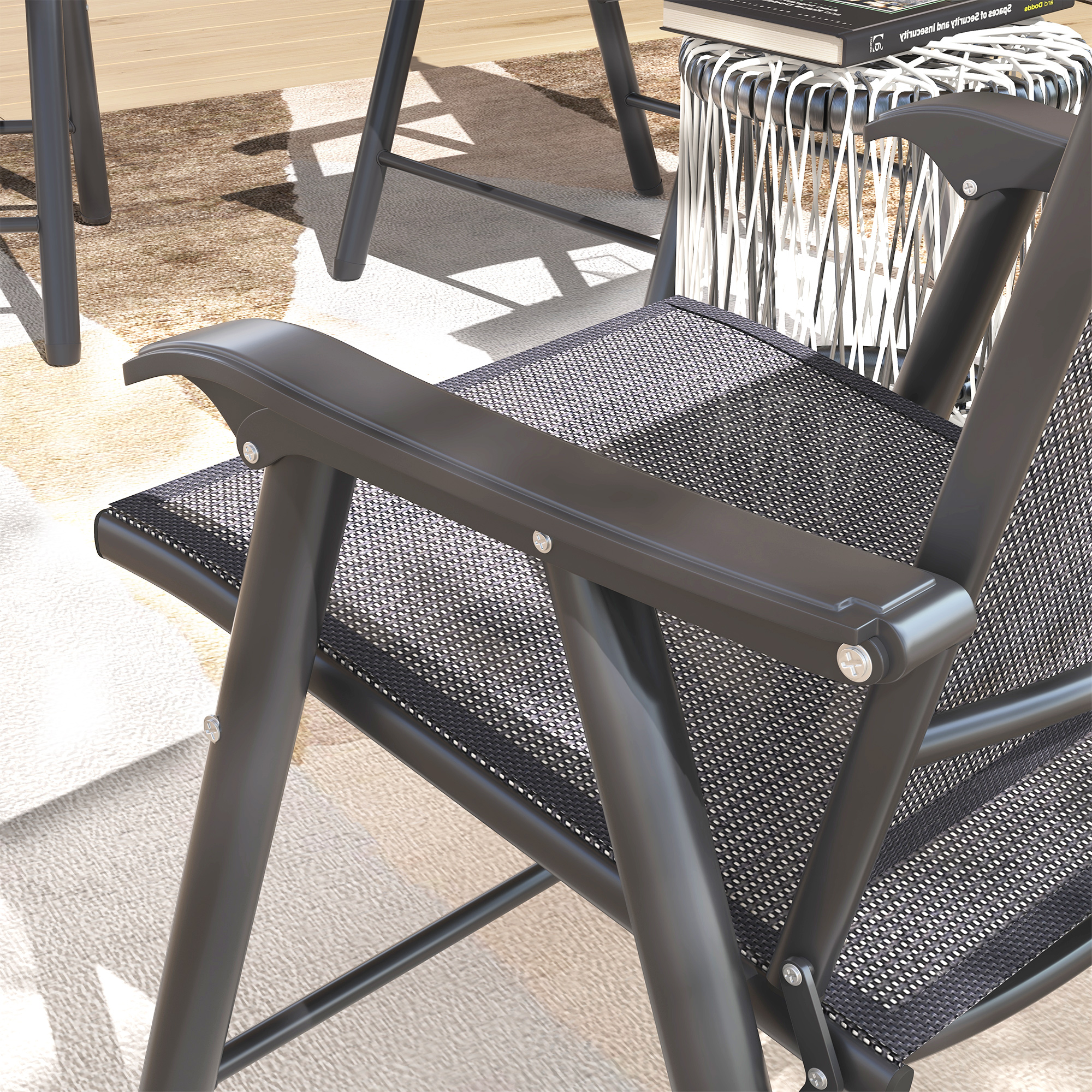 Outsunny Set of Four Folding Garden Chairs Charcoal Grey 9