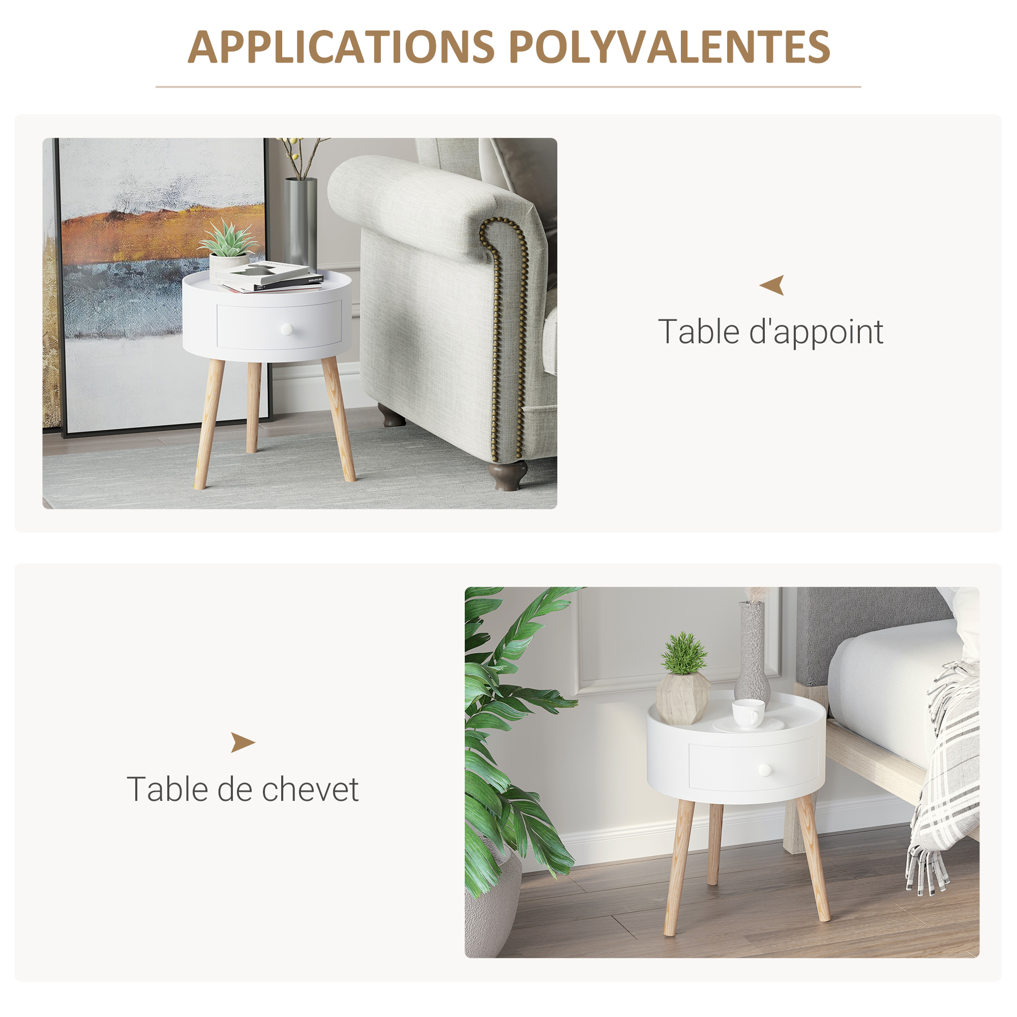 Table Basse Ronde TRAHOO - Style Nordique - Plateau Amovible avec Rangement - Bois Blanc