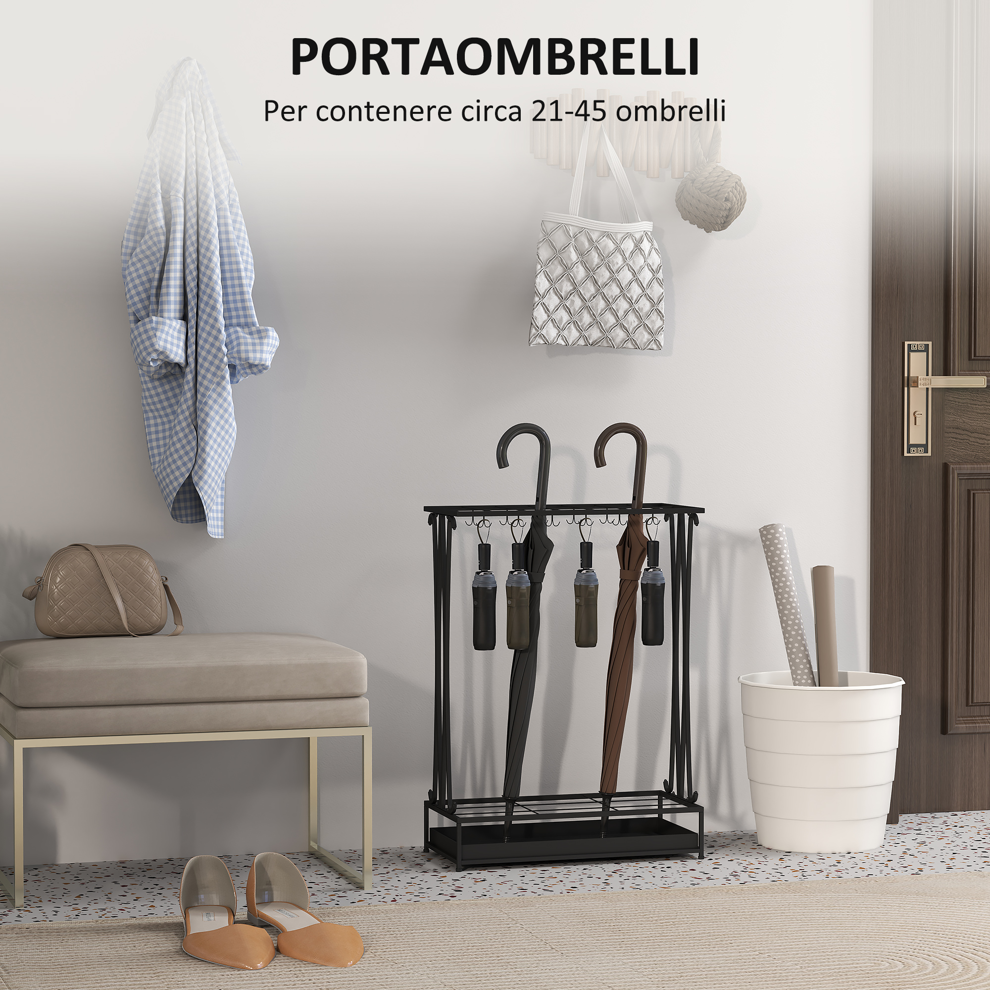 Portaombrelli In Metallo Design Scavato, Grande, Per Ingresso E Ufficio - Salva Spazio Elegante