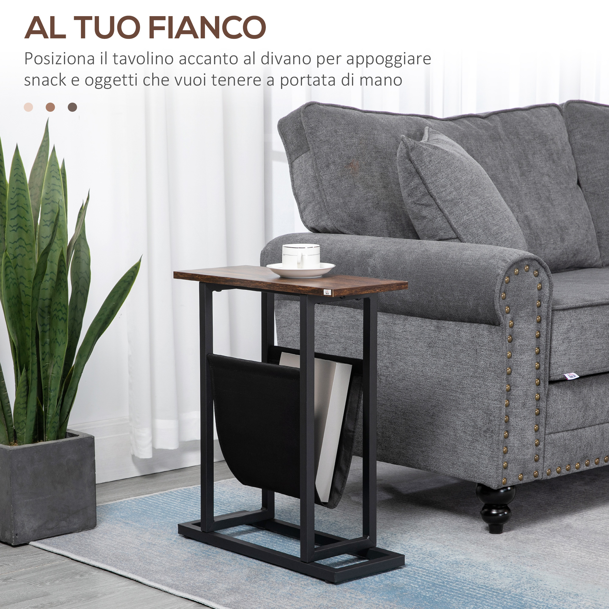HOMCOM Tavolino da Salotto Basso con Borsa Portaoggetti Marrone e