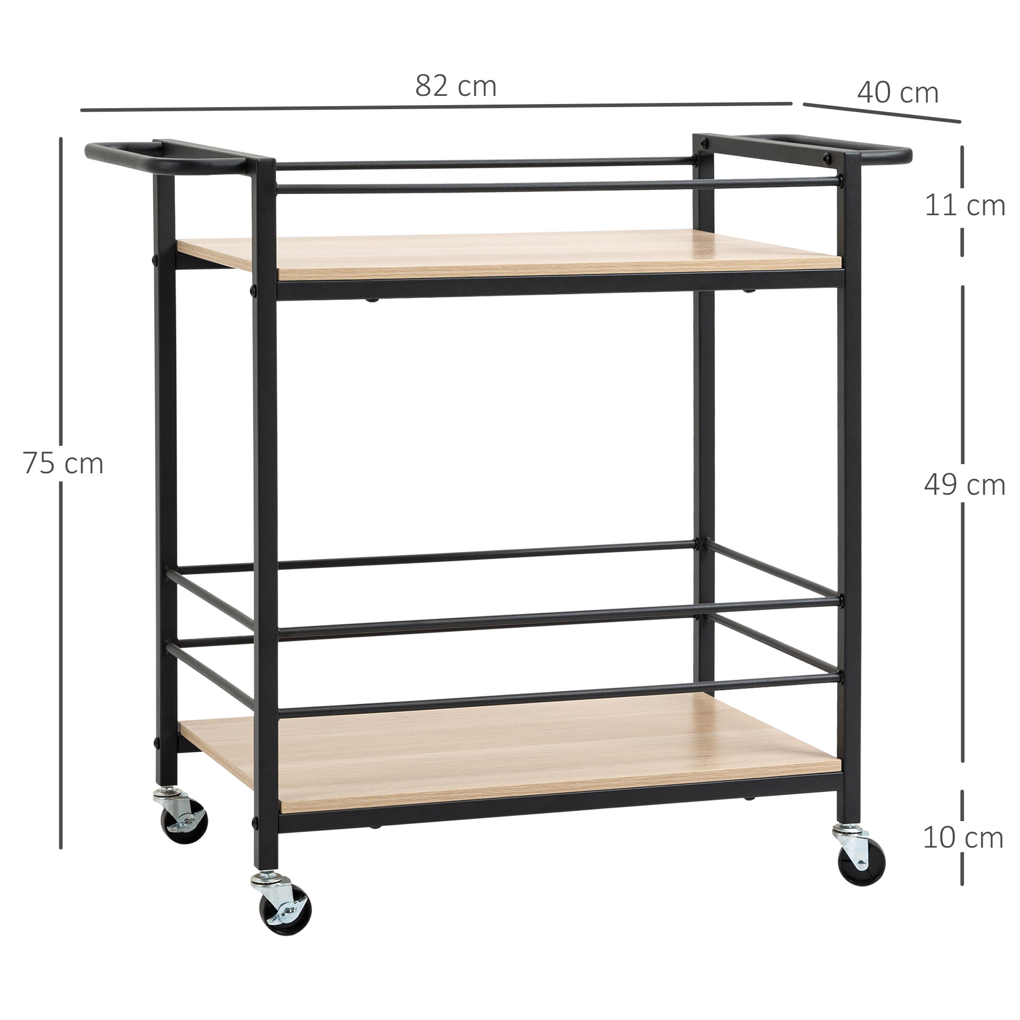 HOMCOM Desserte de Cuisine en Bambou, Chariot de Service Pliable, avec 2 Plateaux, 4 Roues, 3