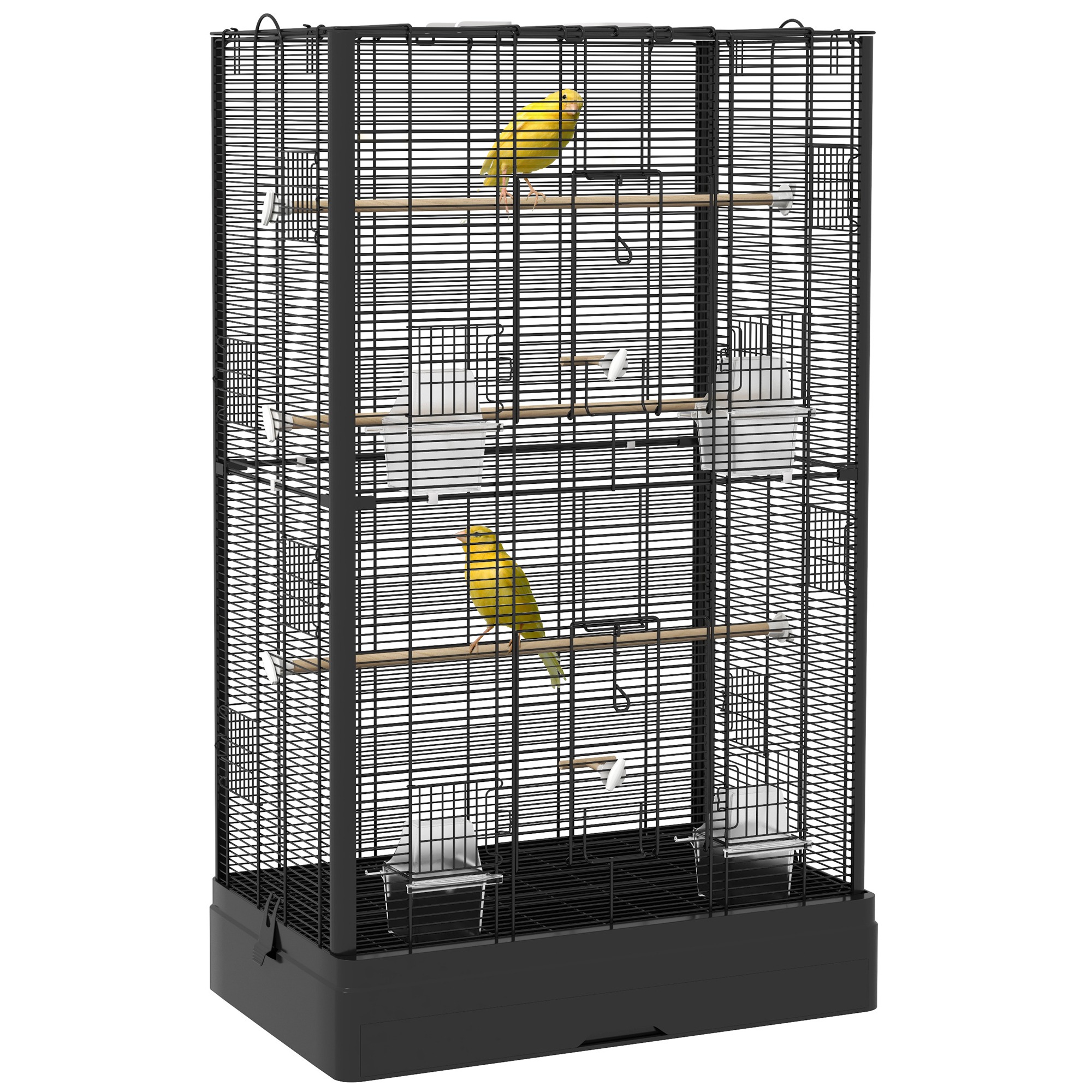 PawHut Jaula para Pájaros 61x36,5x98 cm con 8 Puertas 5 Perchas Bandeja Extraíble y 4 Comederos para Periquitos Pinzones Negro | Aosom España