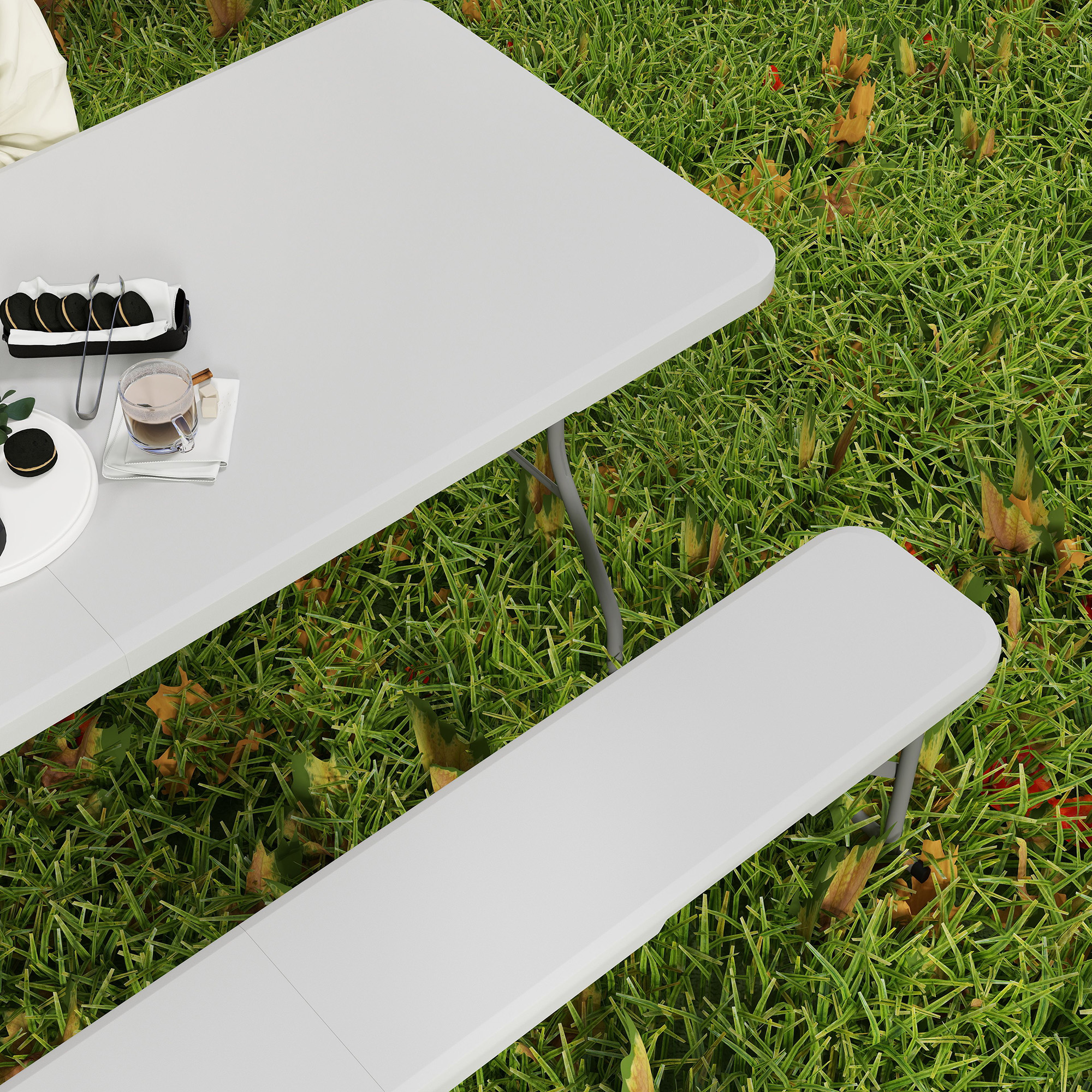 Outsunny Three-Piece Folding Picnic Table and Bench Set White 8
