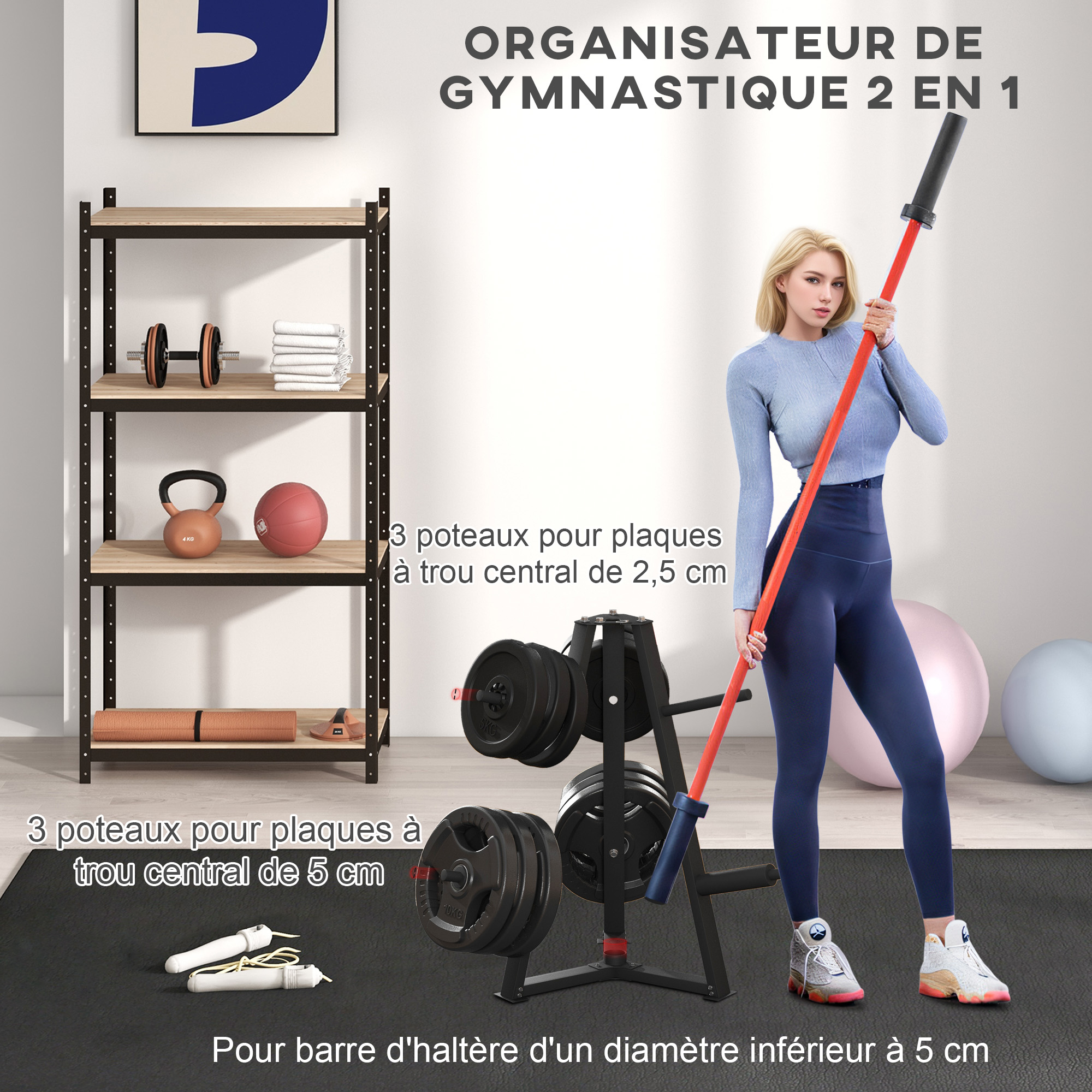 Support de poids pour plaques barre d'haltère - rack de rangement poids max. 300 Kg - acier